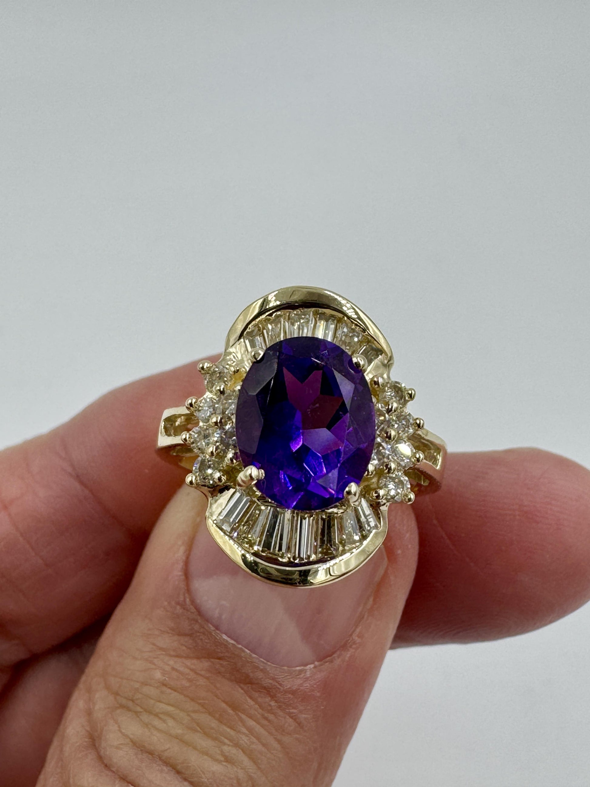 Estate 14k Amethyst Diamond Cocktail Ring