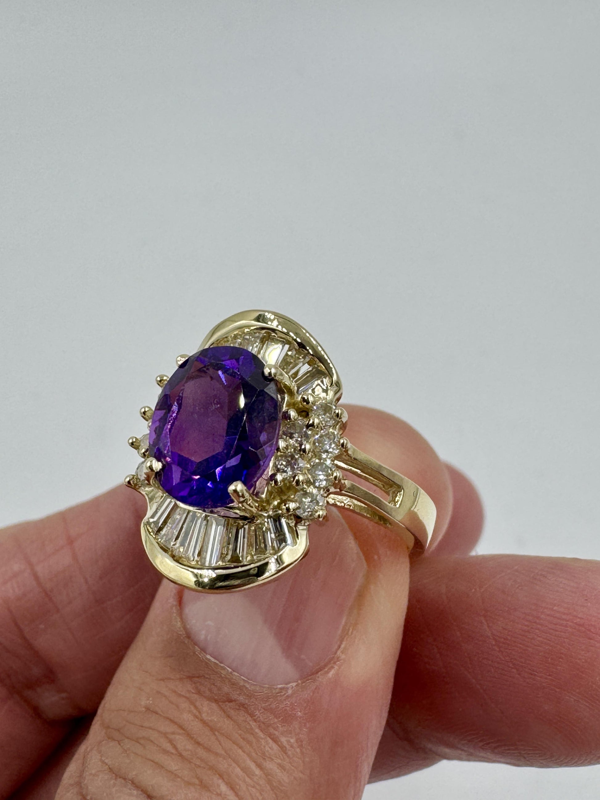 Estate 14k Amethyst Diamond Cocktail Ring