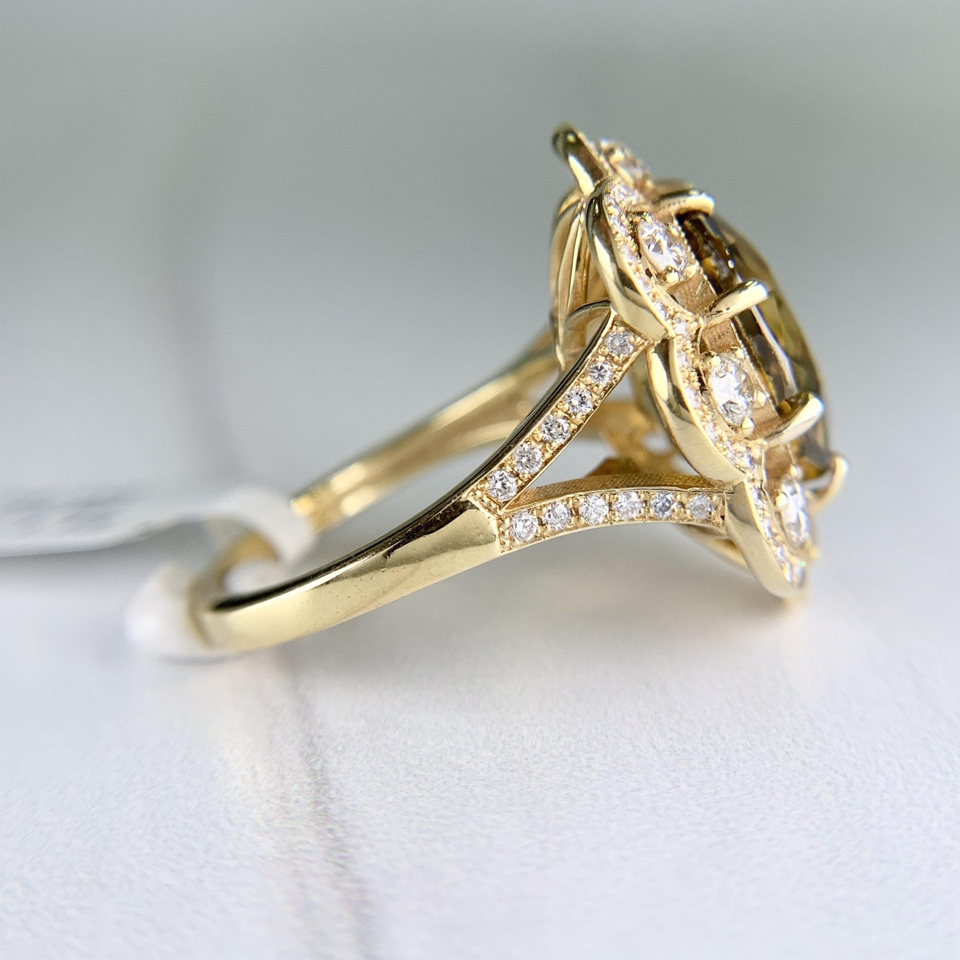 Zircon and Diamond Halo Ring 14k Yellow Gold