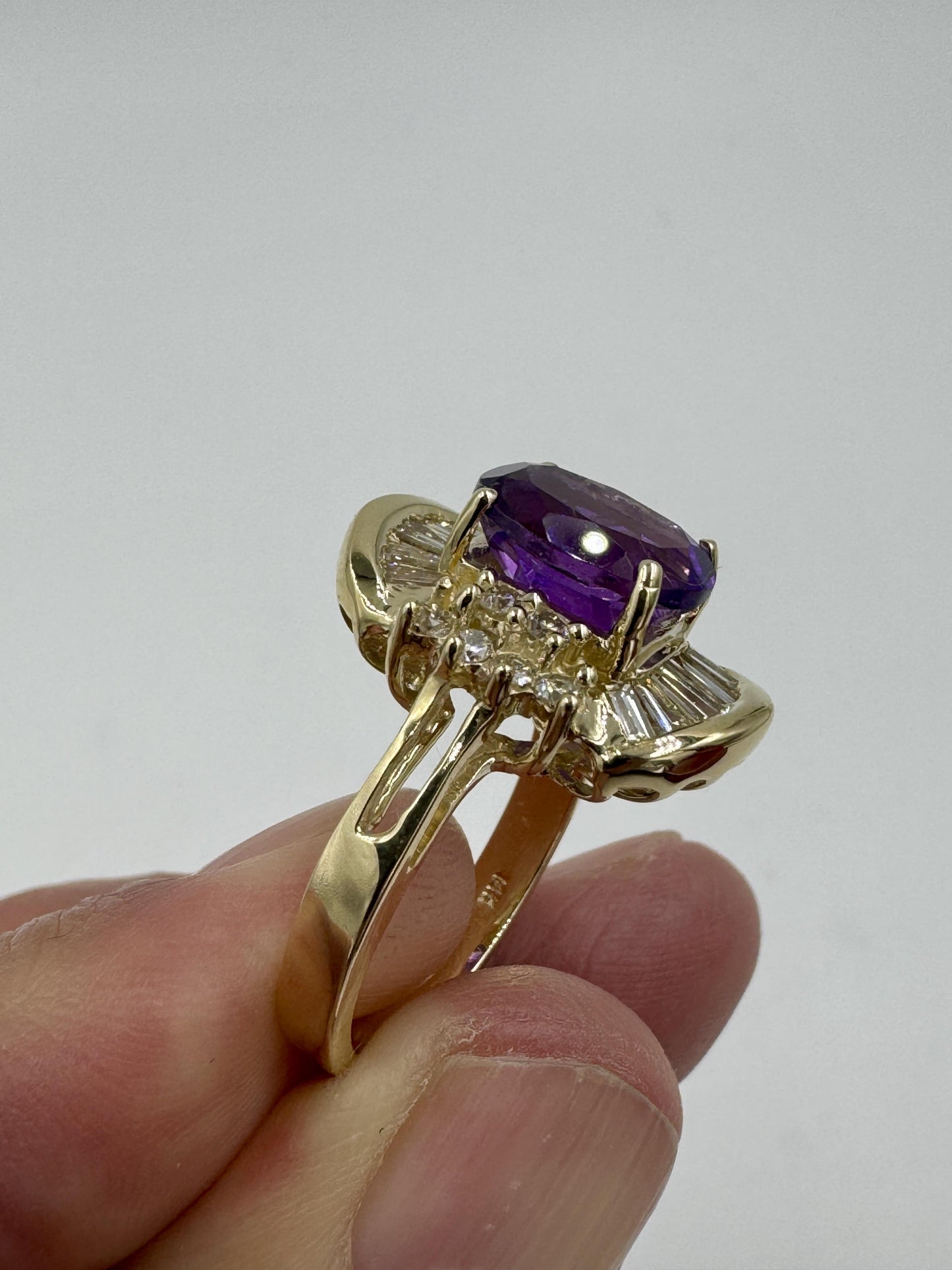 Estate 14k Amethyst Diamond Cocktail Ring