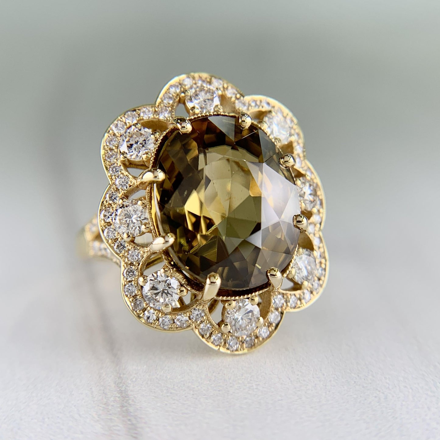 Zircon and Diamond Halo Ring 14k Yellow Gold