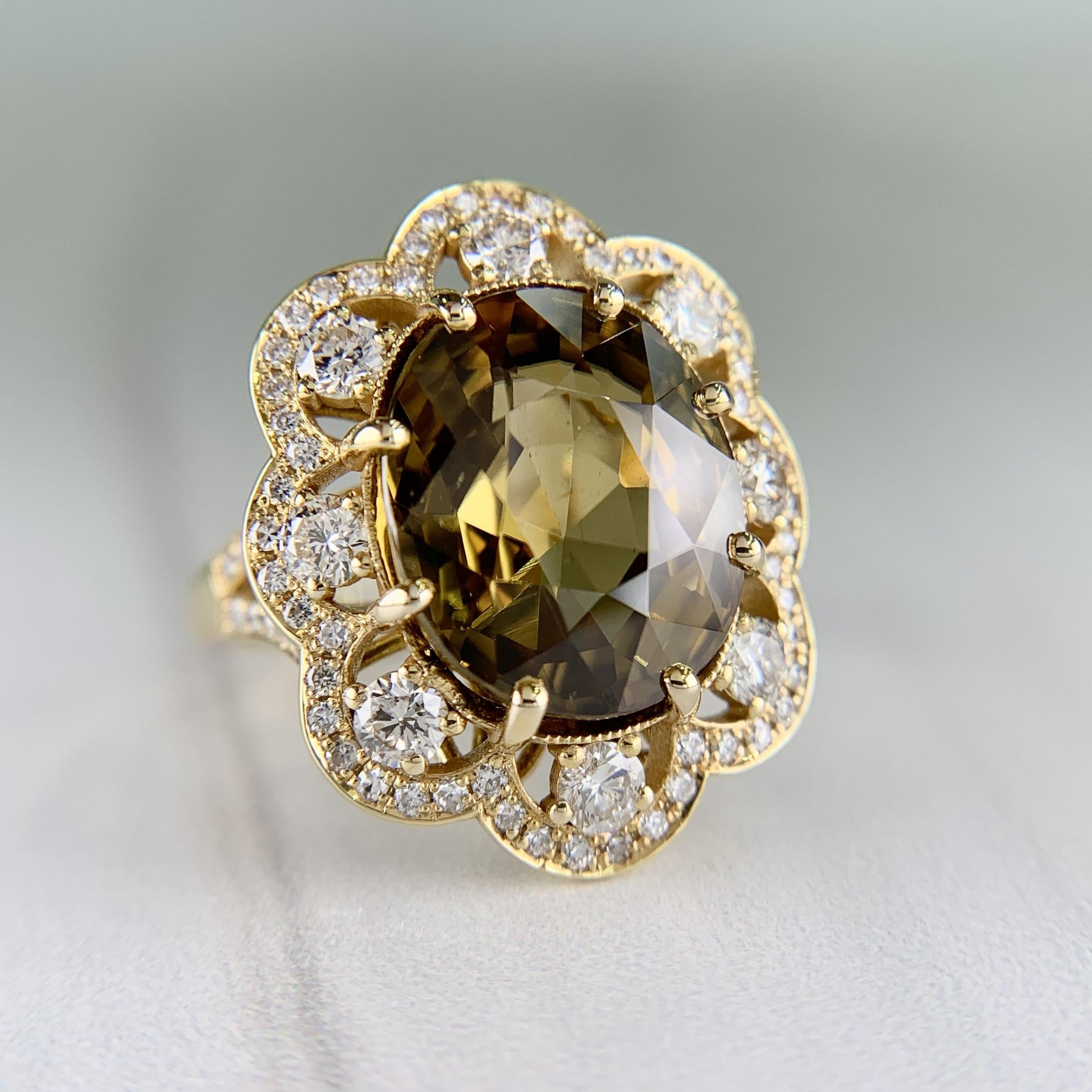 Zircon and Diamond Halo Ring 14k Yellow Gold