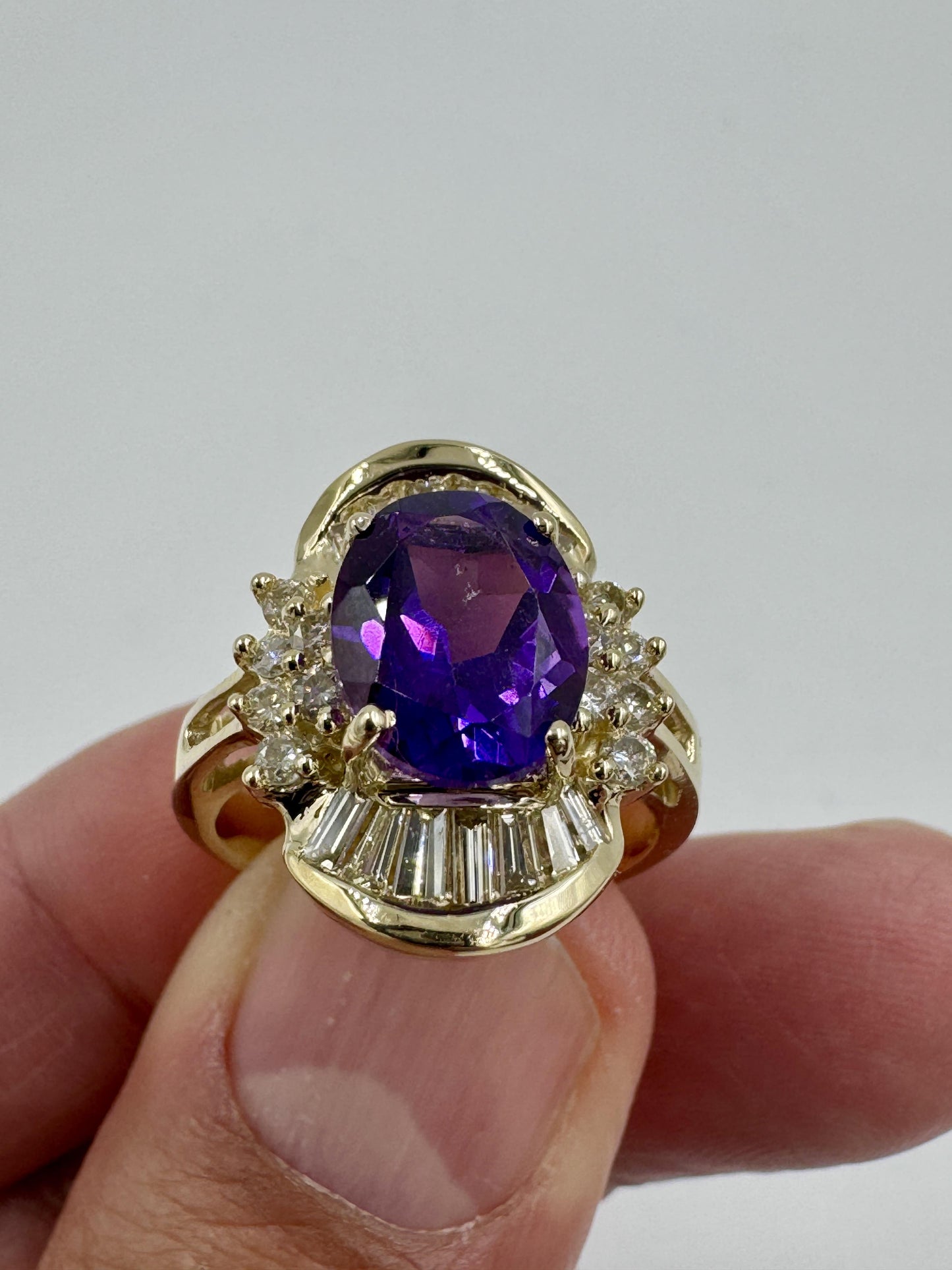 Estate 14k Amethyst Diamond Cocktail Ring