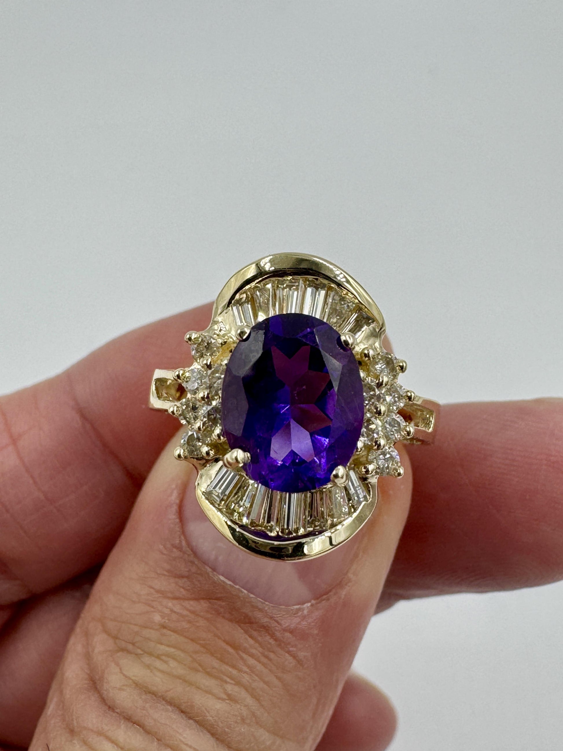 Estate 14k Amethyst Diamond Cocktail Ring