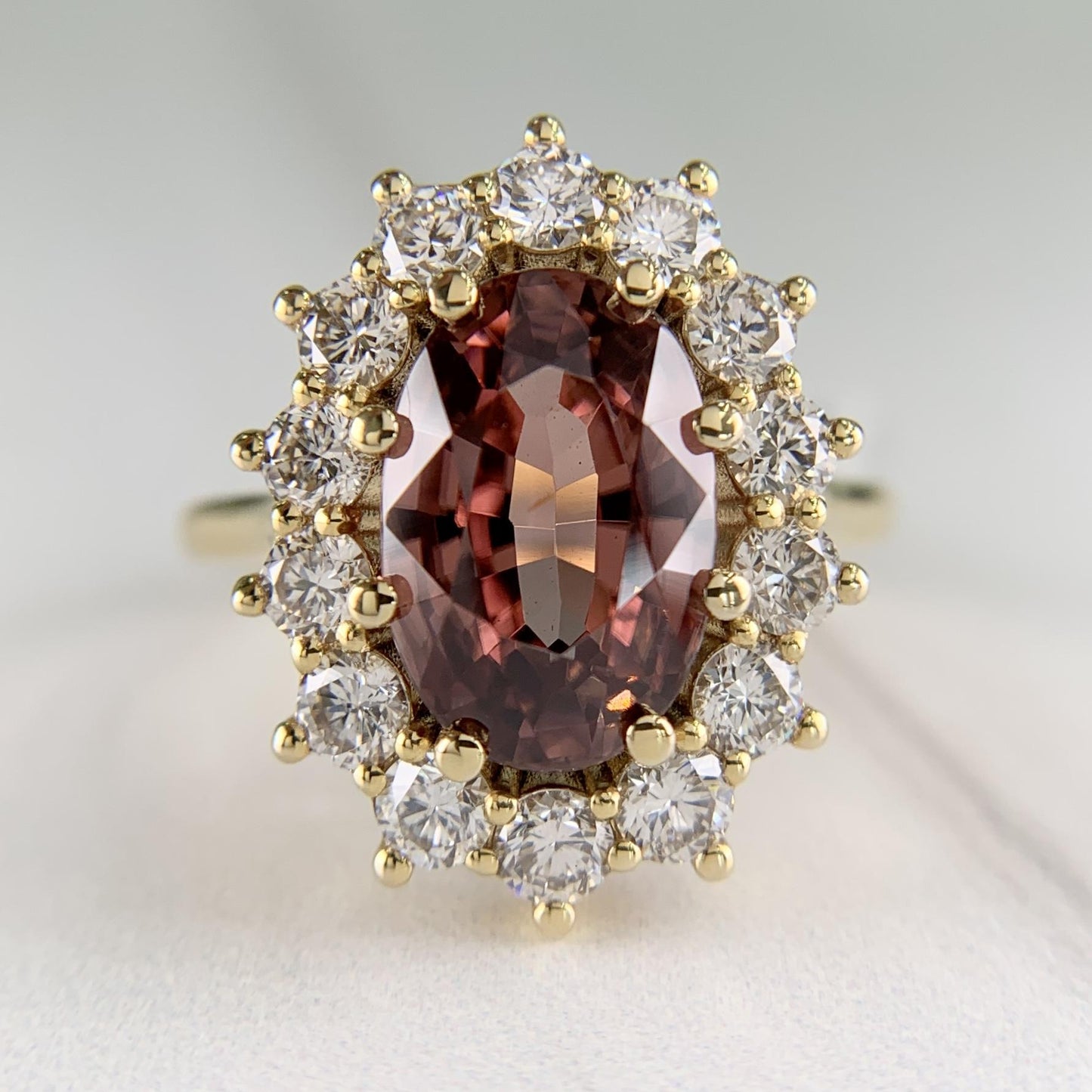 Zircon and Diamond Halo Ring 14k Yellow Gold