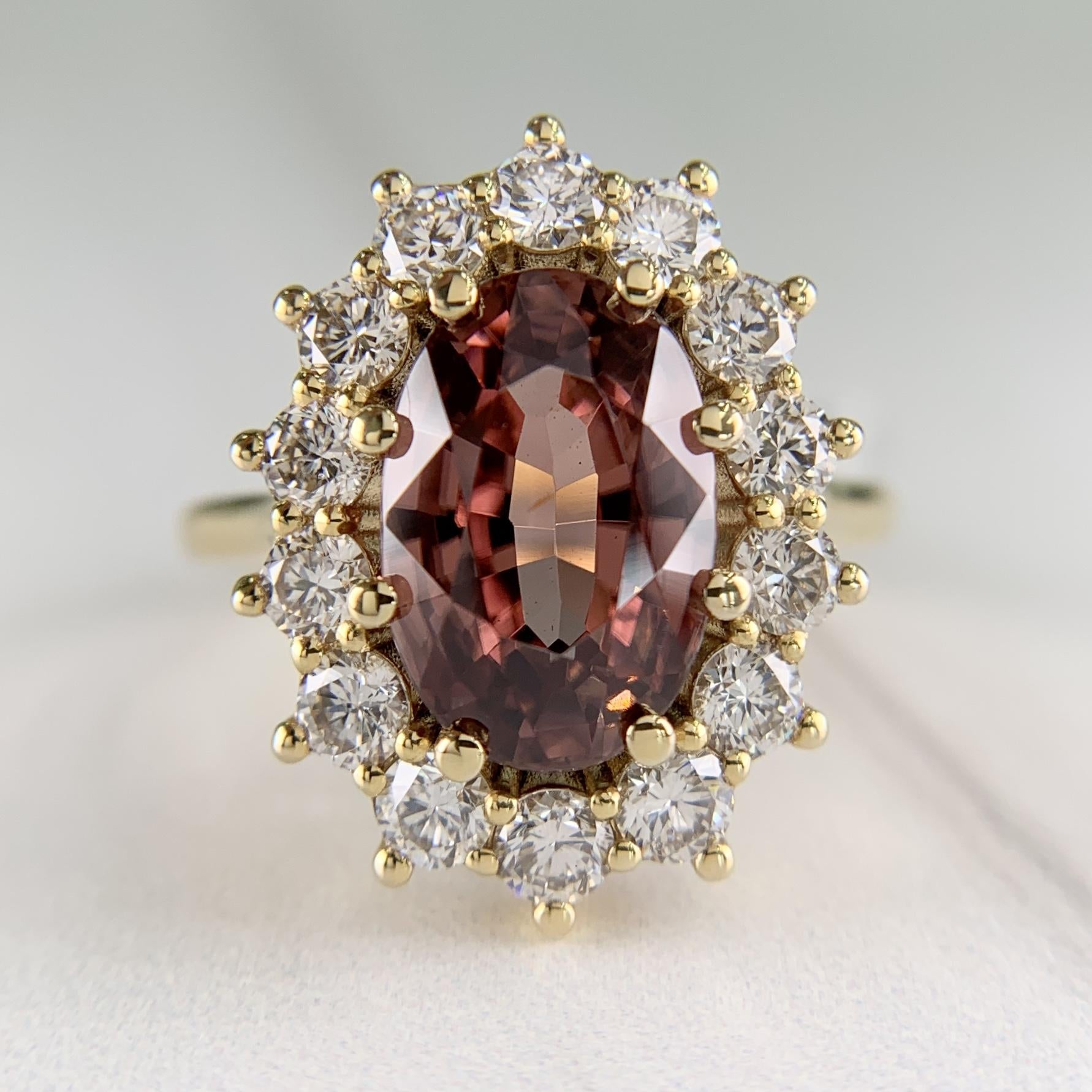 Zircon and Diamond Halo Ring 14k Yellow Gold