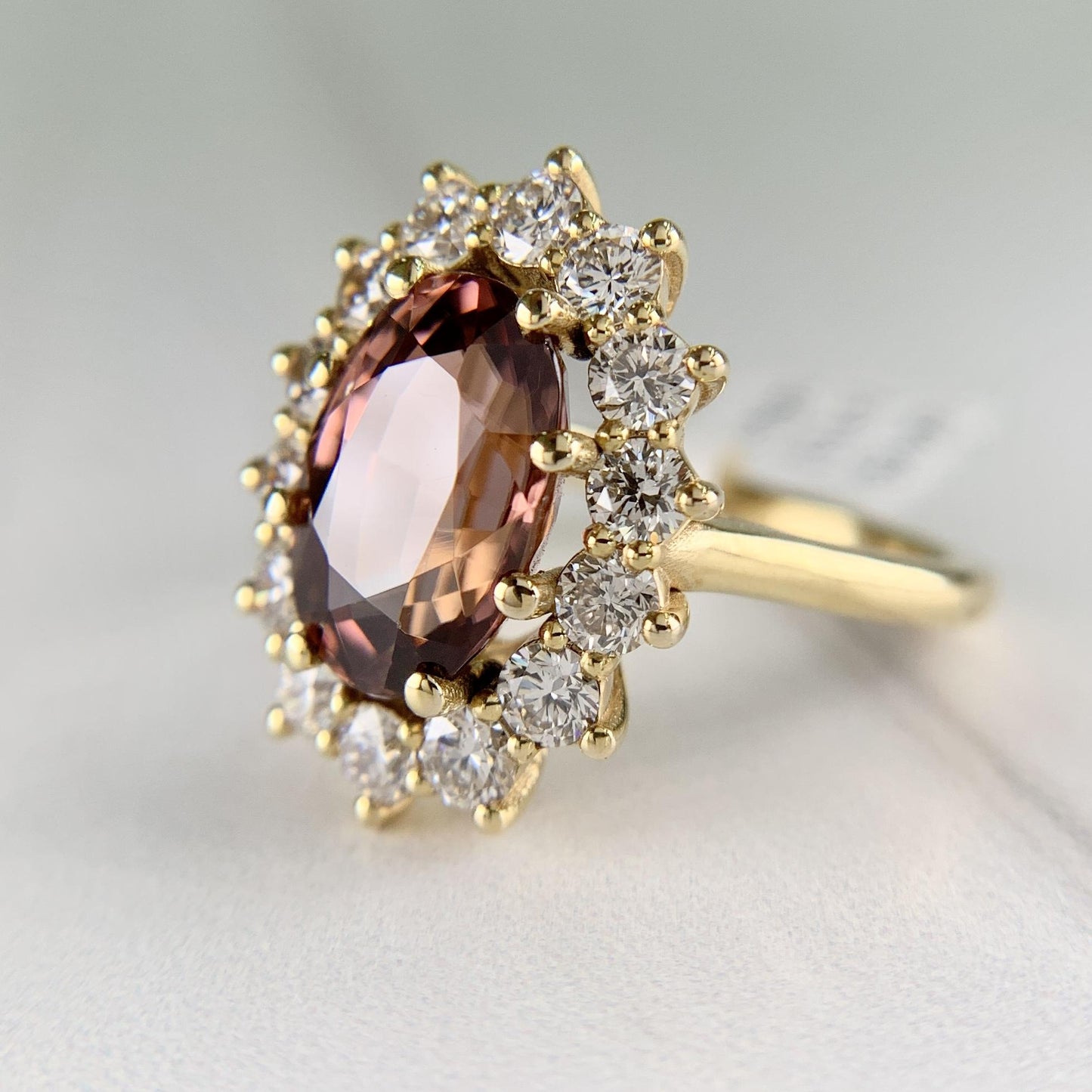 Zircon and Diamond Halo Ring 14k Yellow Gold