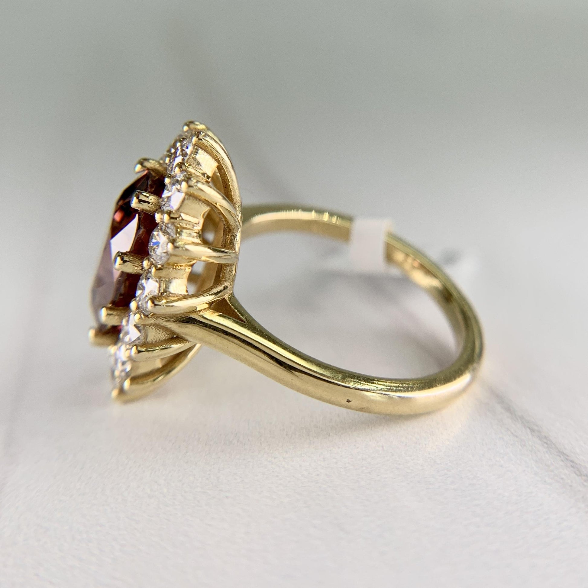 Zircon and Diamond Halo Ring 14k Yellow Gold