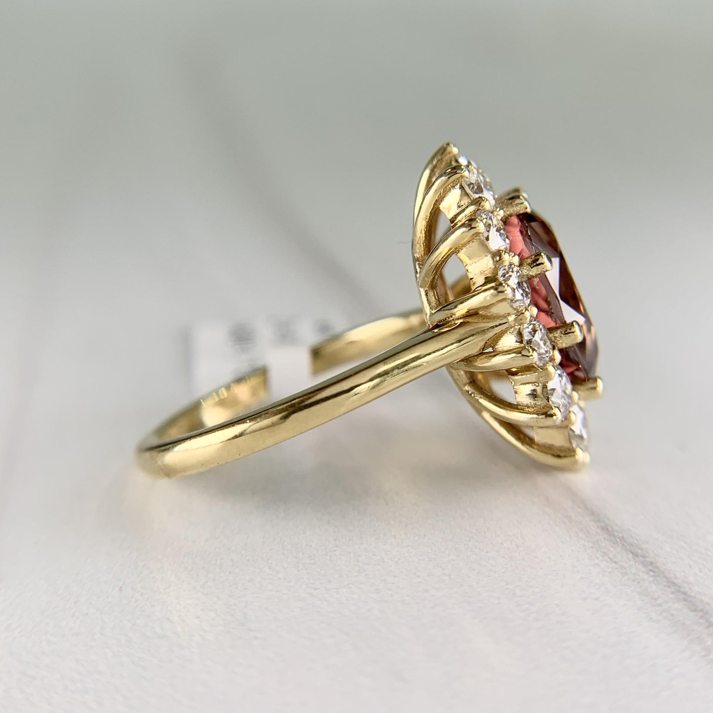 Zircon and Diamond Halo Ring 14k Yellow Gold