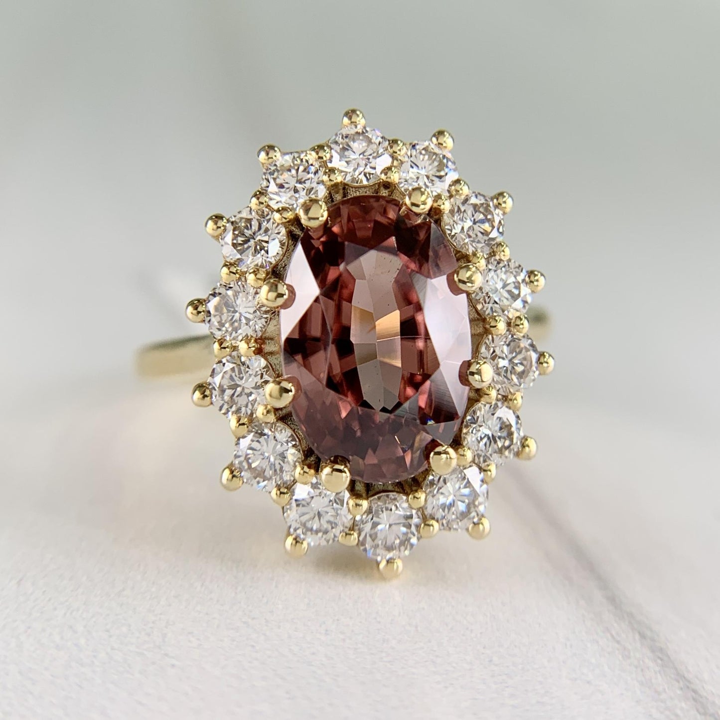 Zircon and Diamond Halo Ring 14k Yellow Gold
