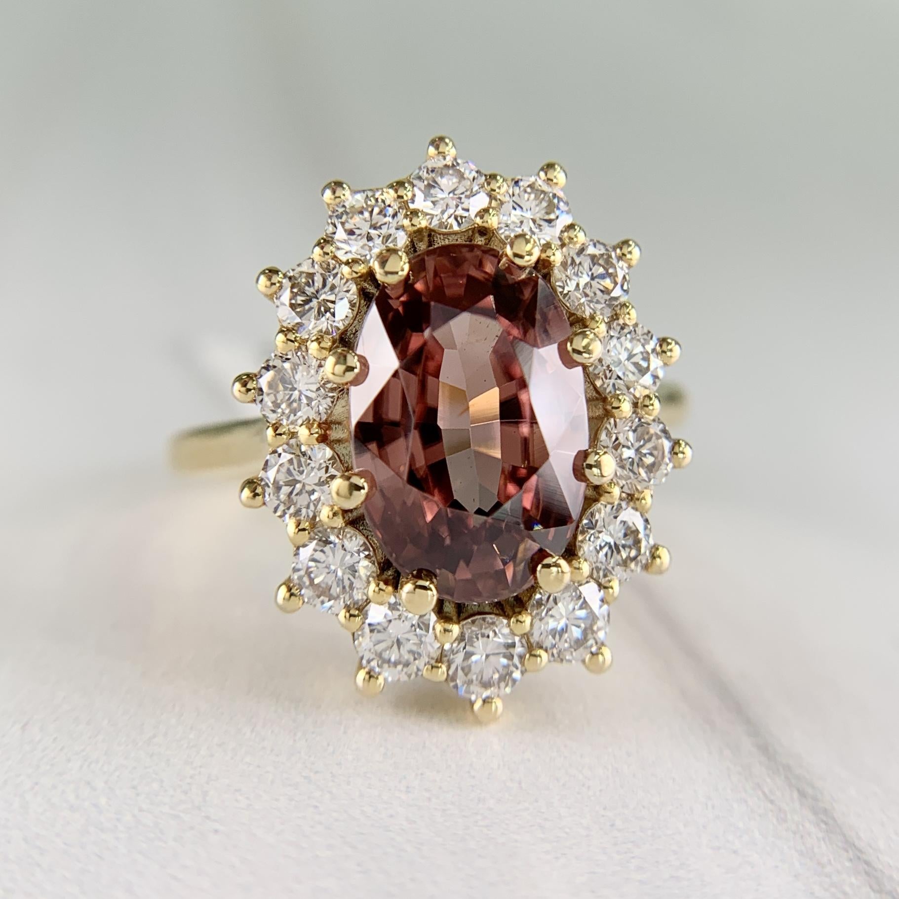 Zircon and Diamond Halo Ring 14k Yellow Gold