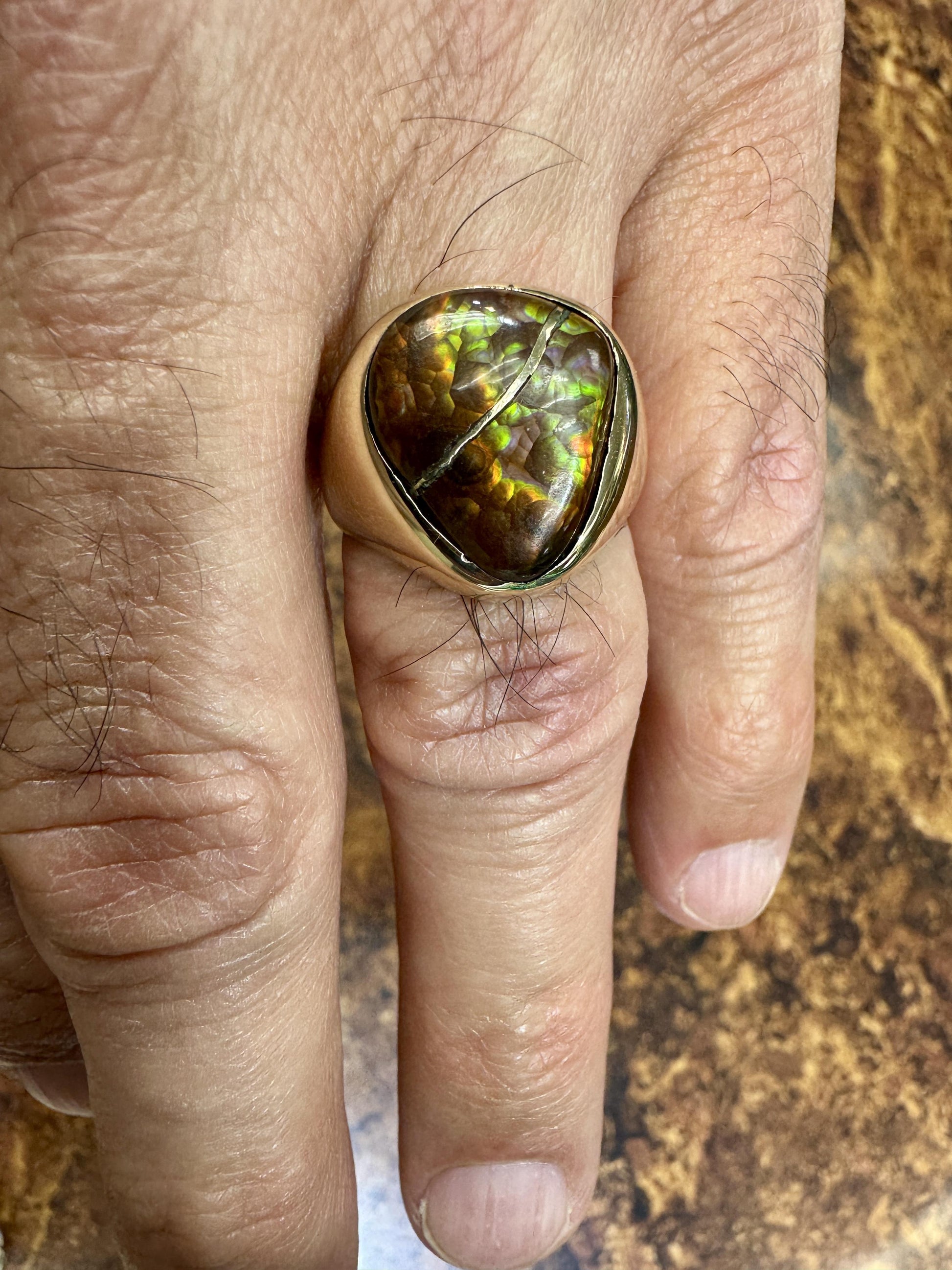 Vintage 14k Gold Fire Agate Men's Ring