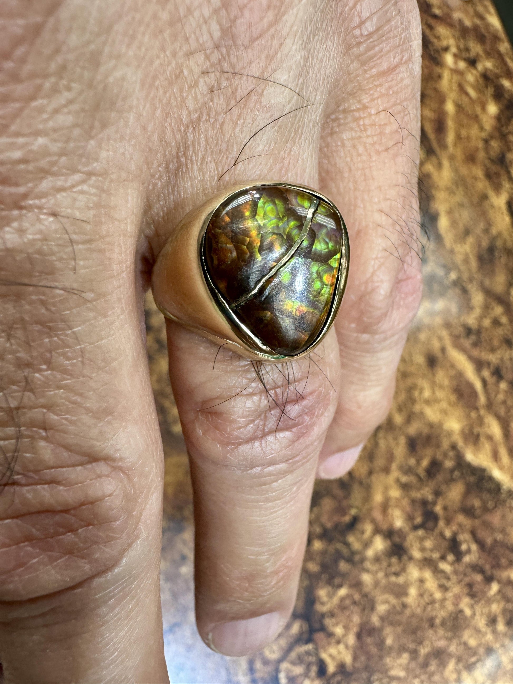 Vintage 14k Gold Fire Agate Men's Ring