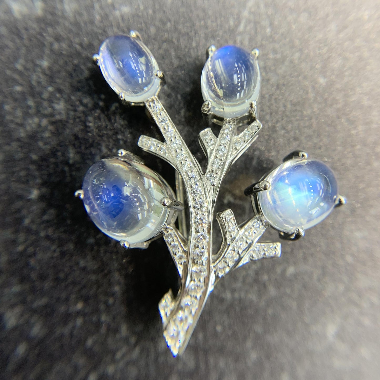 Vintage 1990's Tiffany & Co. Moonstone and Diamond Brooch Platinum