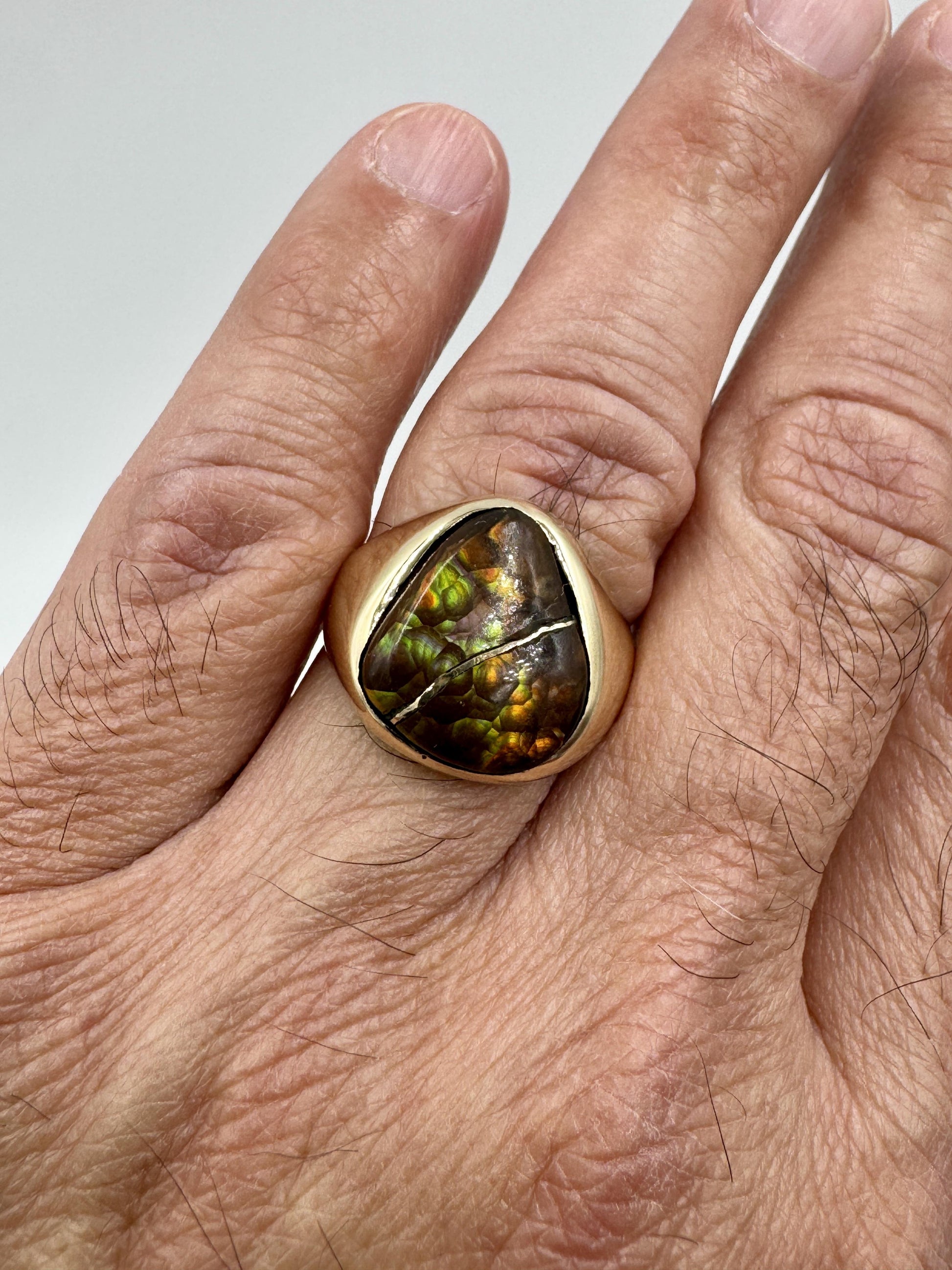 Vintage 14k Gold Fire Agate Men's Ring