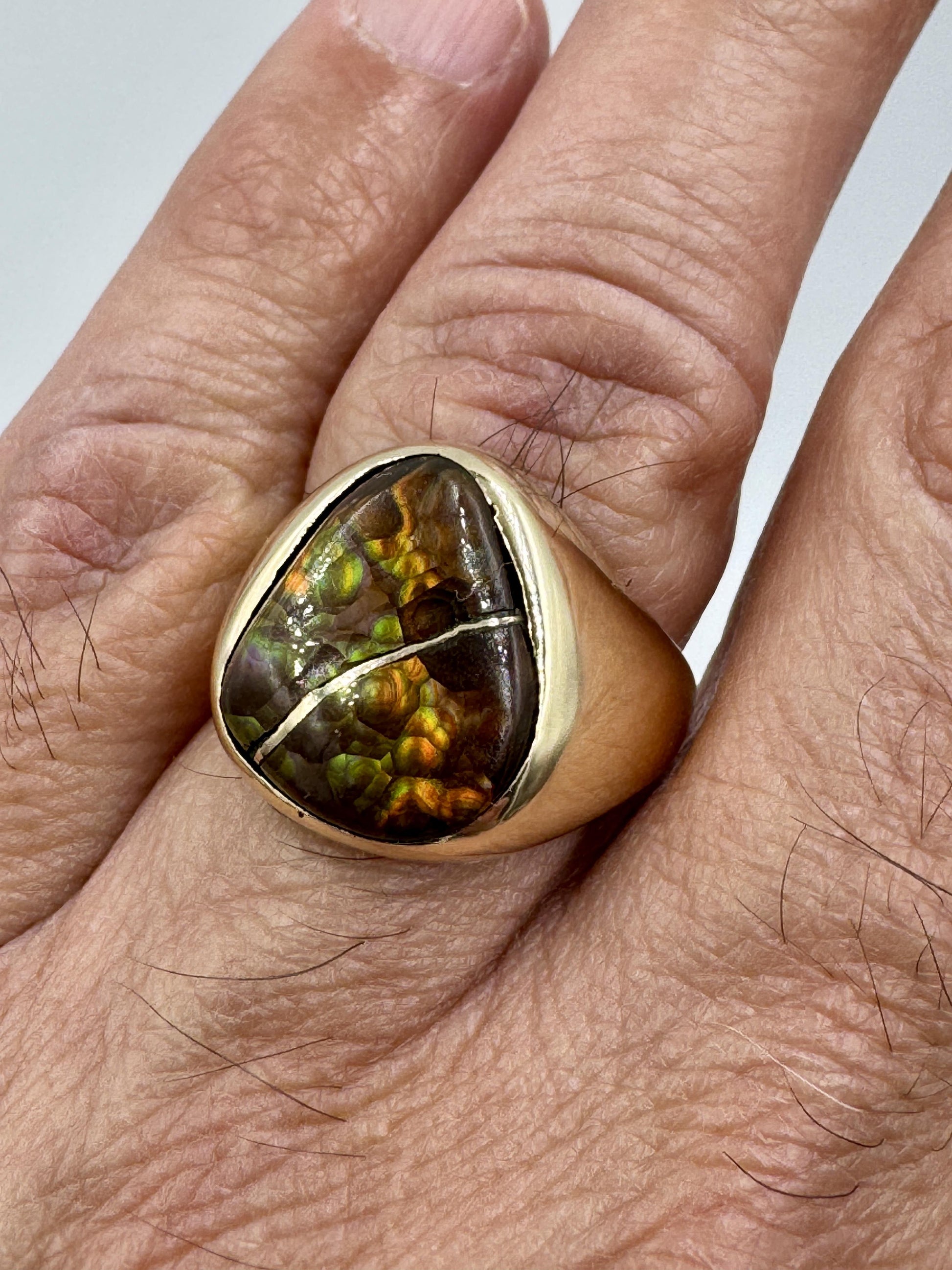 Vintage 14k Gold Fire Agate Men's Ring