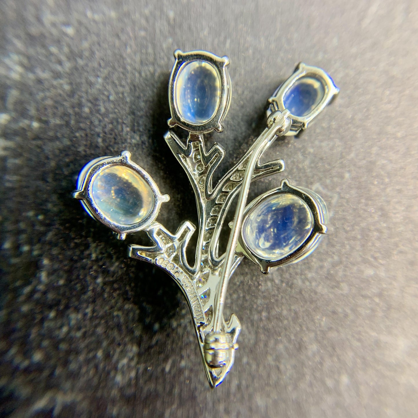 Vintage 1990's Tiffany & Co. Moonstone and Diamond Brooch Platinum