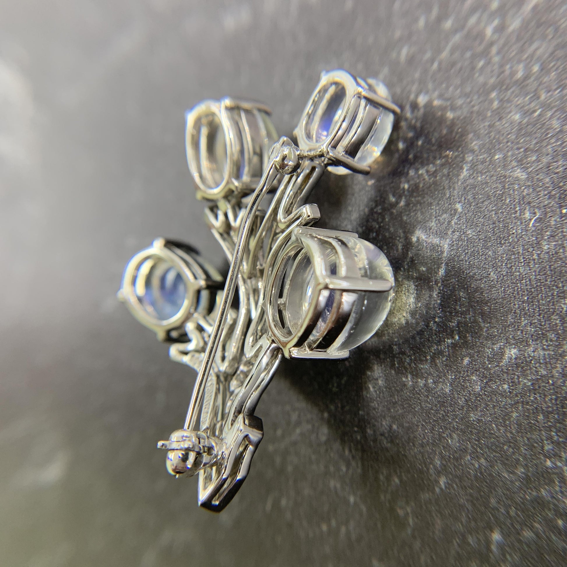 Vintage 1990's Tiffany & Co. Moonstone and Diamond Brooch Platinum