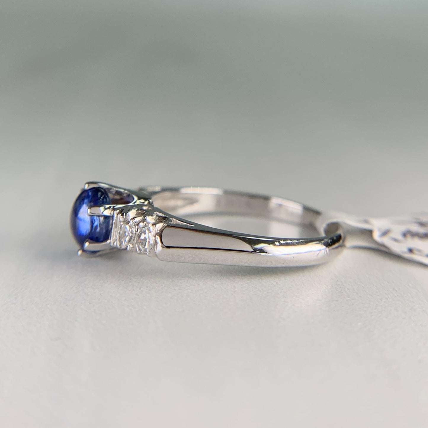 Platinum Diamond and Sapphire Cabochon Mid Century Ring