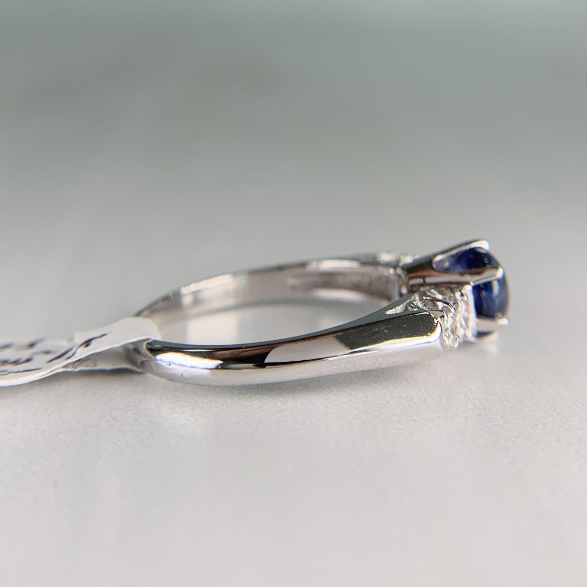 Platinum Diamond and Sapphire Cabochon Mid Century Ring