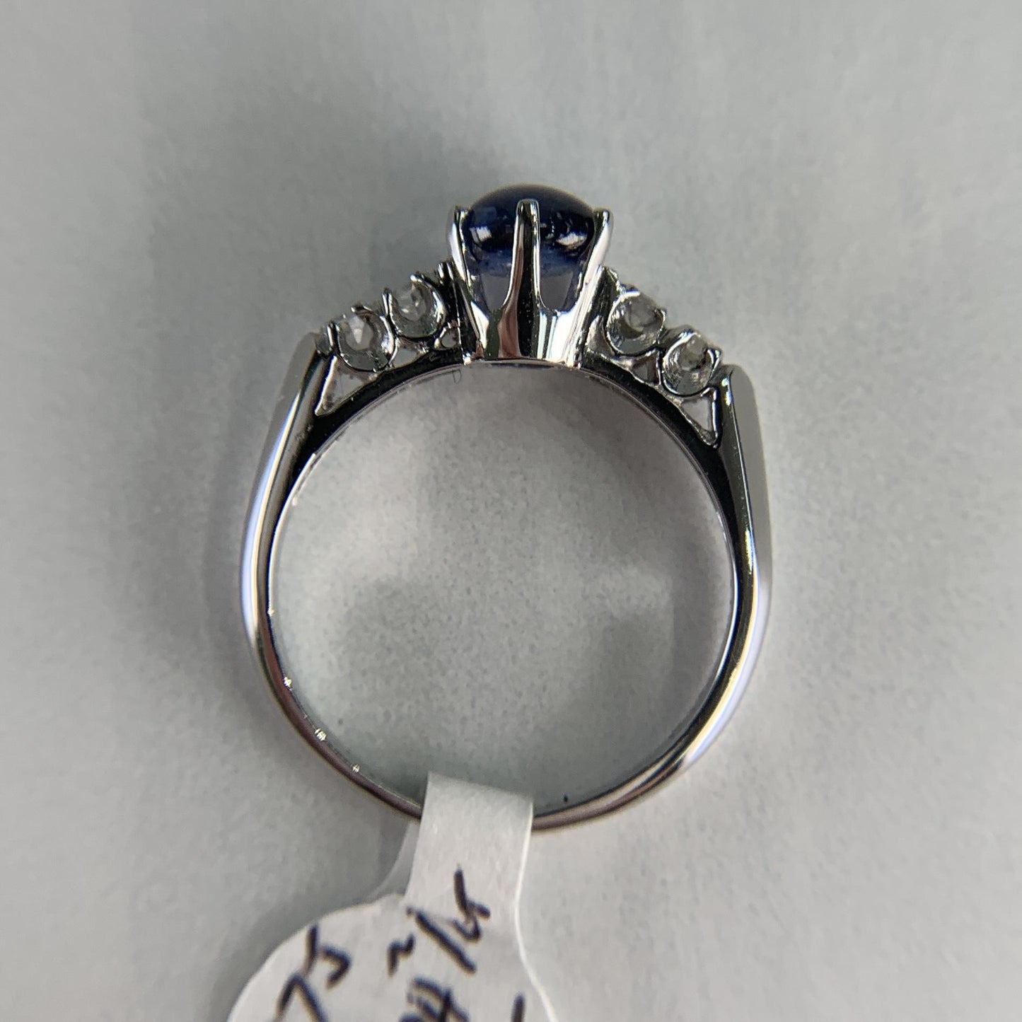 Platinum Diamond and Sapphire Cabochon Mid Century Ring