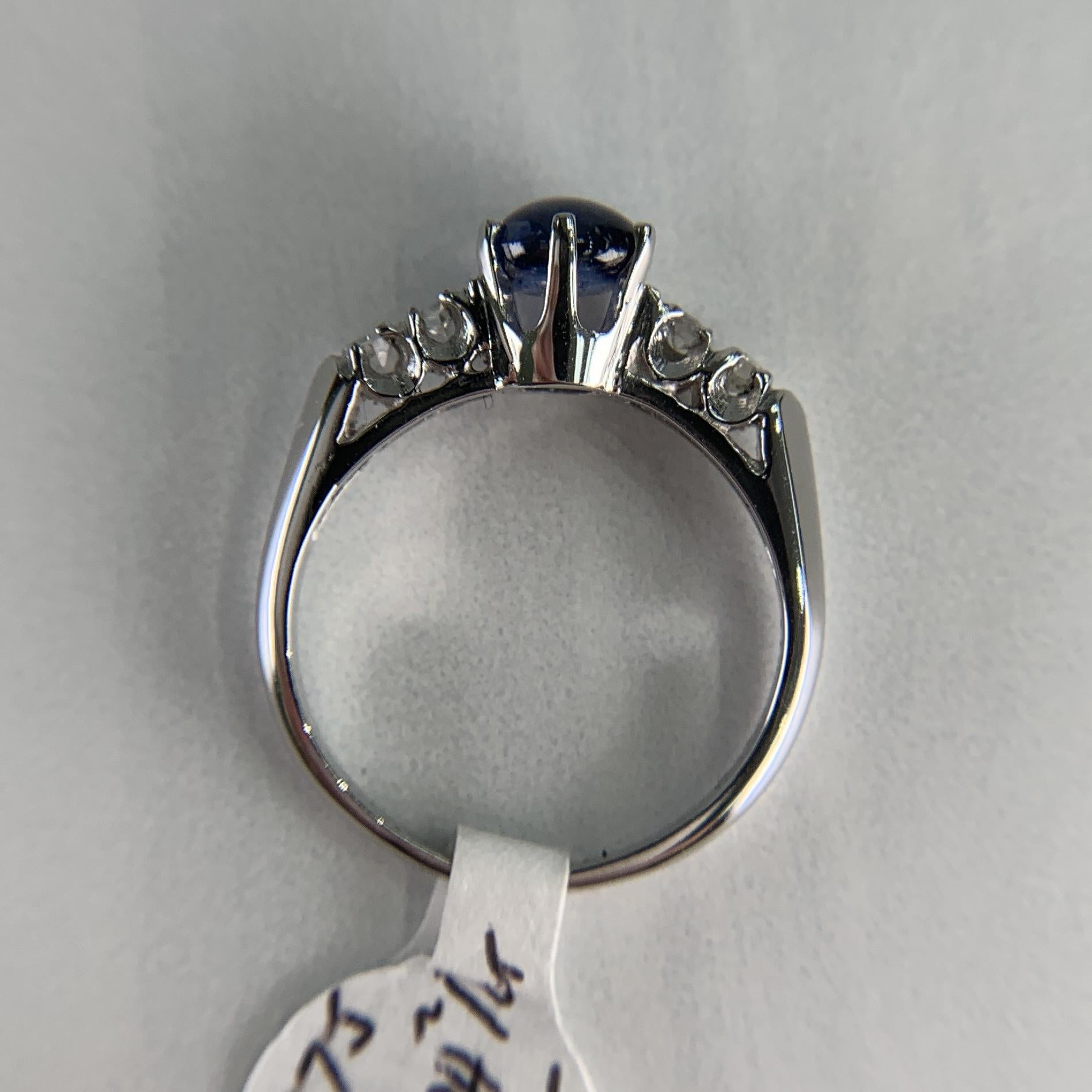 Platinum Diamond and Sapphire Cabochon Mid Century Ring
