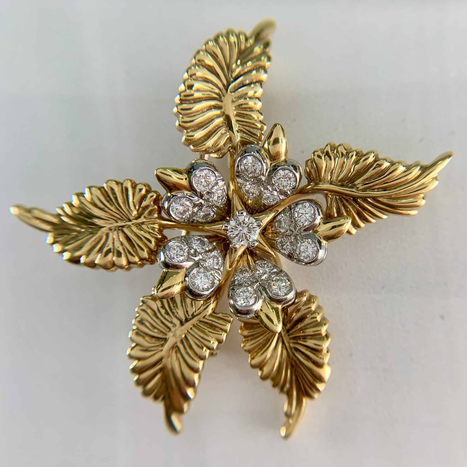 Tiffany & Co. Schlumberger Fern Leaf Diamond Brooch 18k Yellow Gold/Platinum