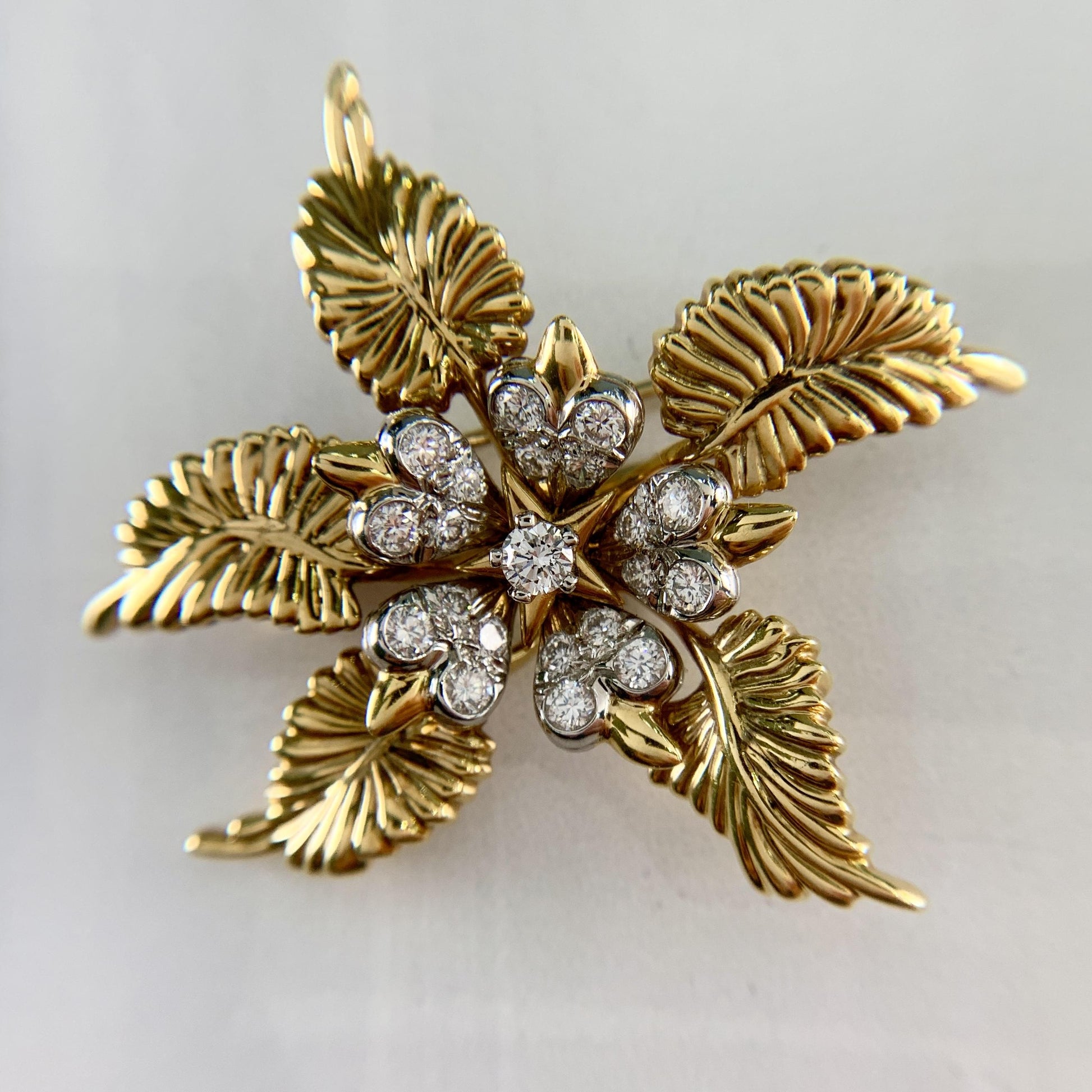 Tiffany & Co. Schlumberger Fern Leaf Diamond Brooch 18k Yellow Gold/Platinum