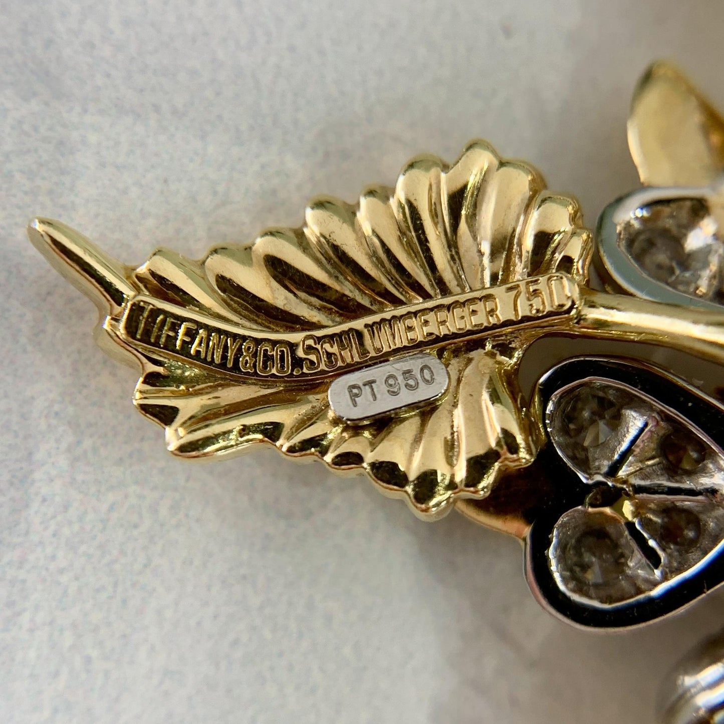 Tiffany & Co. Schlumberger Fern Leaf Diamond Brooch 18k Yellow Gold/Platinum