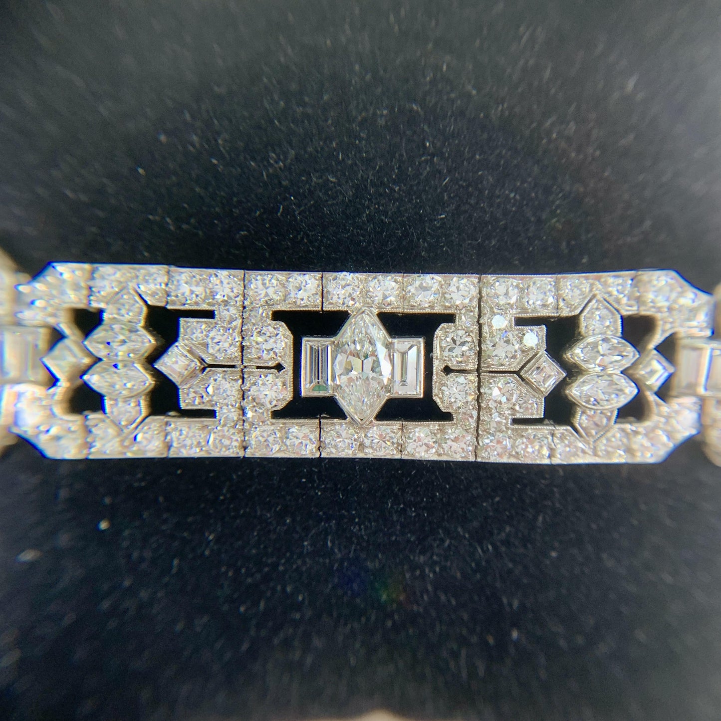 Art Deco Old Cut Diamond Statement Bracelet Platinum