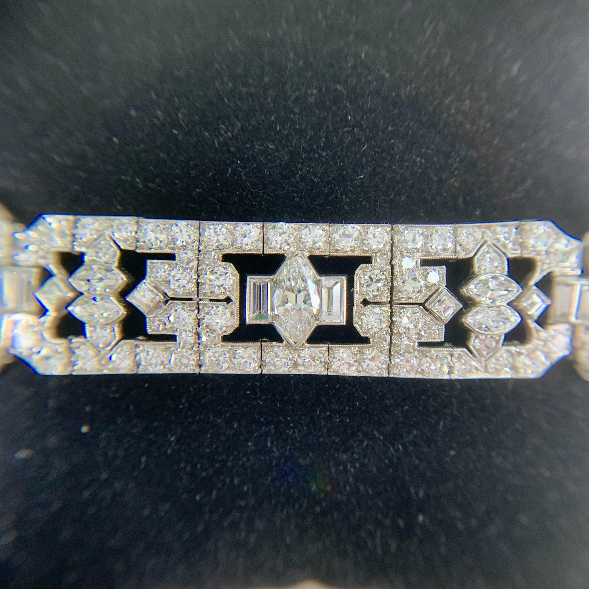 Art Deco Old Cut Diamond Statement Bracelet Platinum