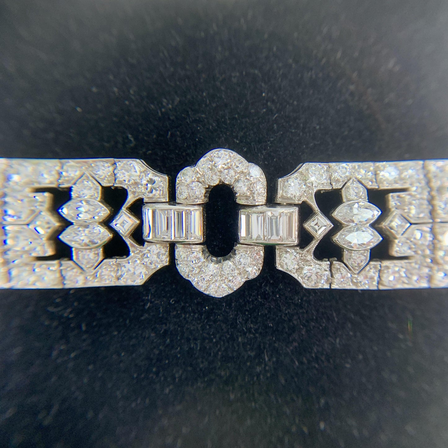 Art Deco Old Cut Diamond Statement Bracelet Platinum