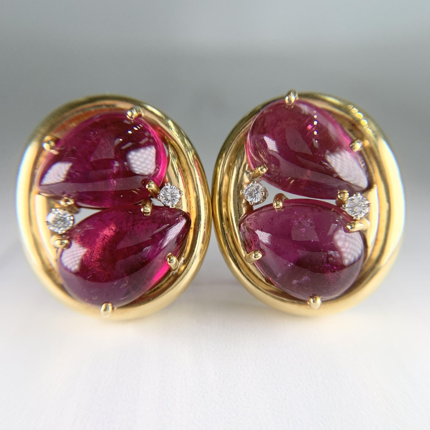 1980's Andrew Clunn Tourmaline and Diamond Statement Earrings 18k Yellow Gold