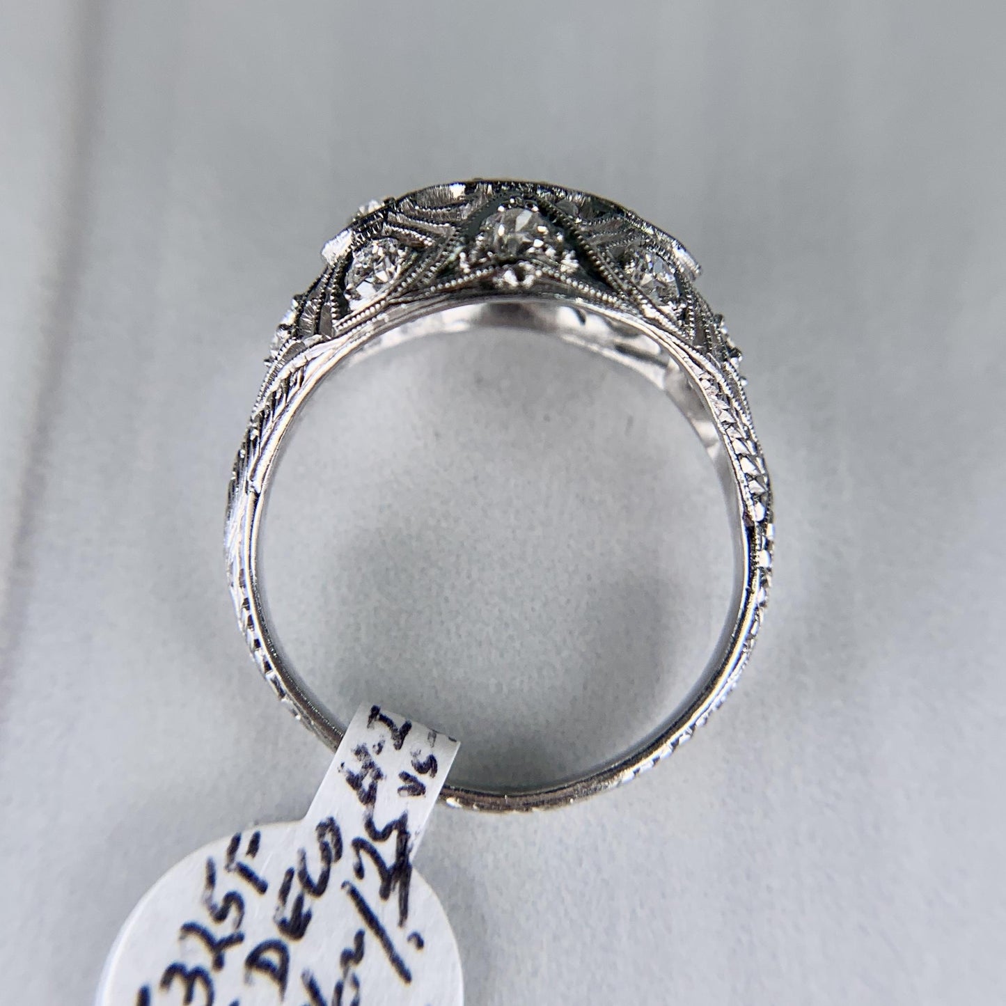 Antique 1925 Art Deco Diamond Bombe Ring Platinum