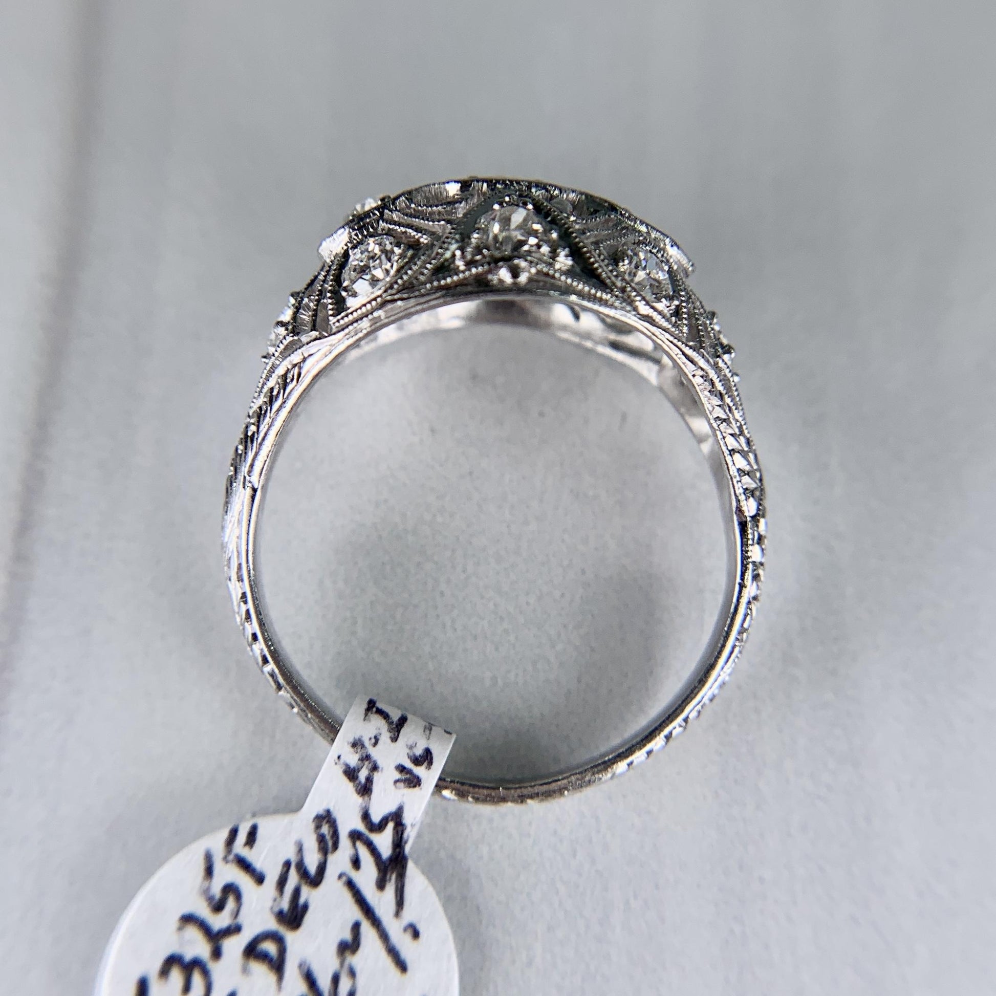 Antique 1925 Art Deco Diamond Bombe Ring Platinum