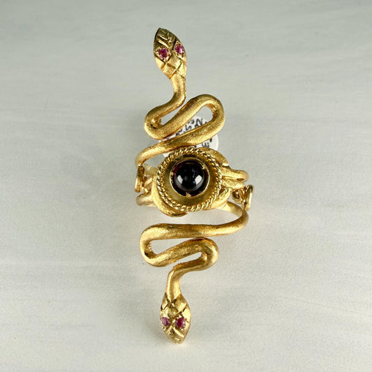 Vintage Designer Zolotas Garnet and Pink Sapphire Snake Ring 22k Yellow Gold
