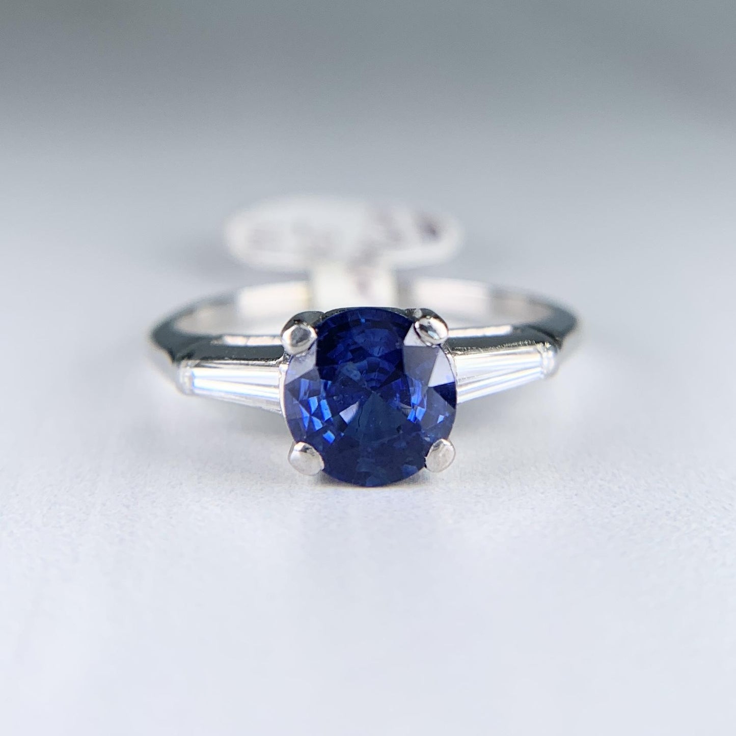 Vintage 1950's Sapphire and Tapered Baguette Diamond Ring Platinum
