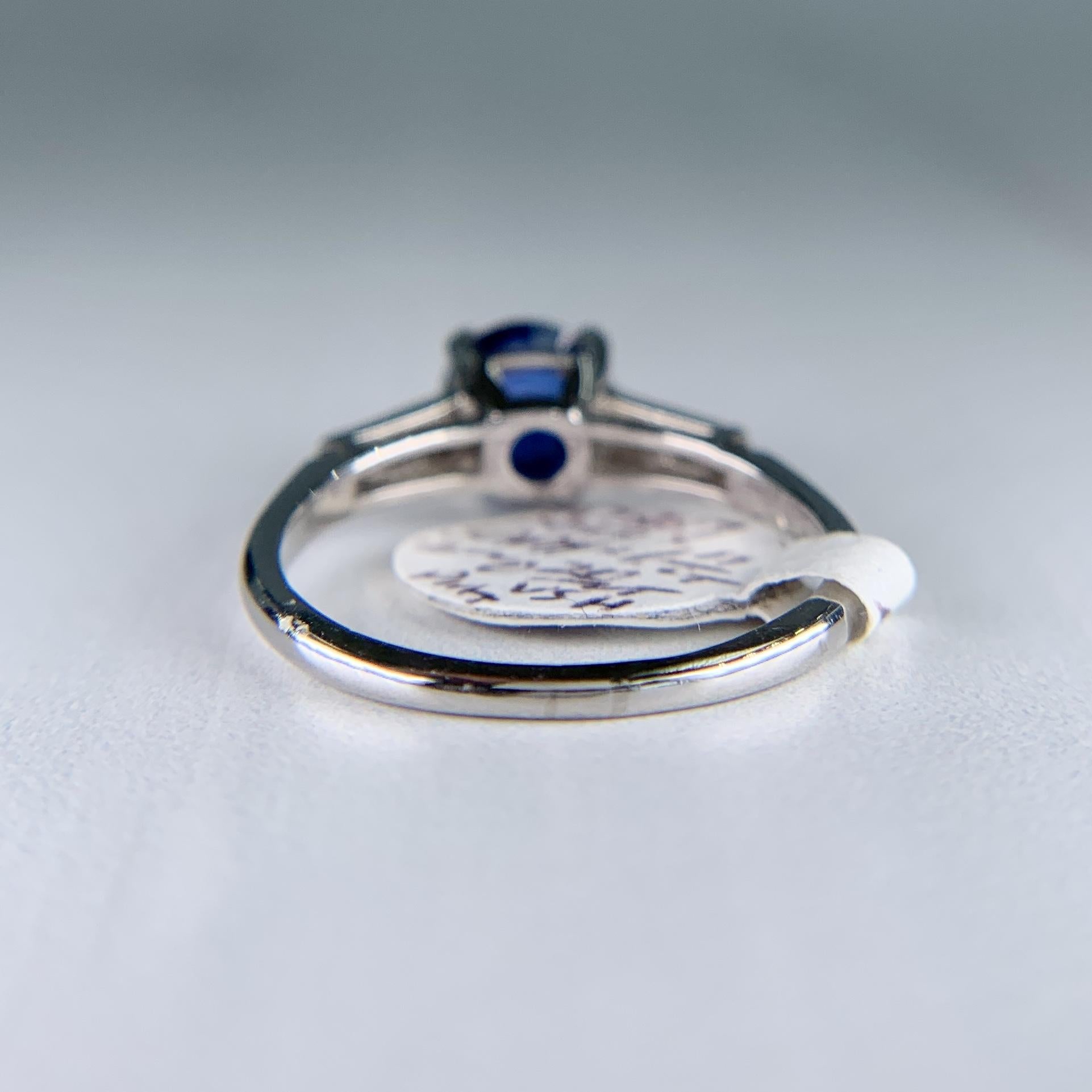 Vintage 1950's Sapphire and Tapered Baguette Diamond Ring Platinum