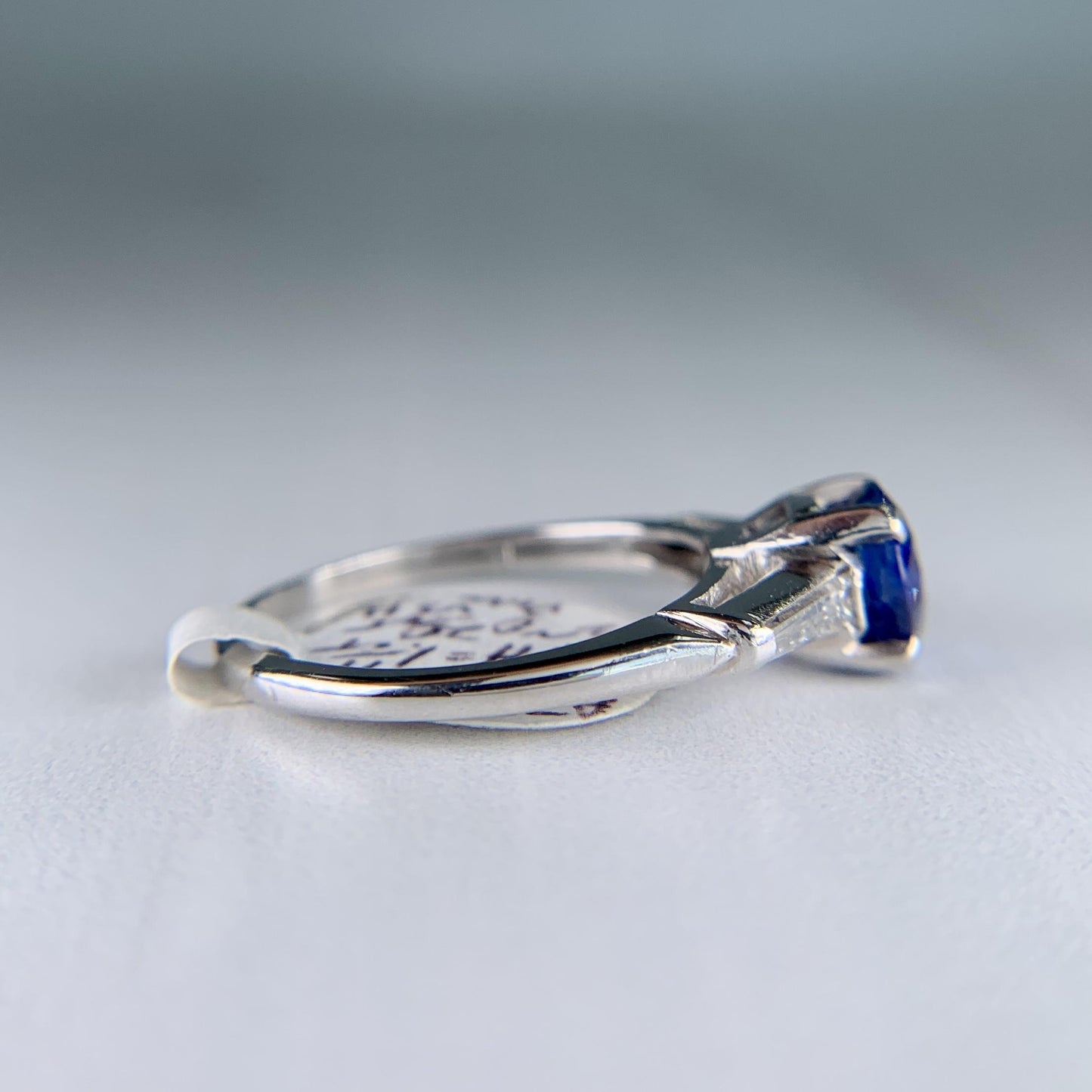 Vintage 1950's Sapphire and Tapered Baguette Diamond Ring Platinum