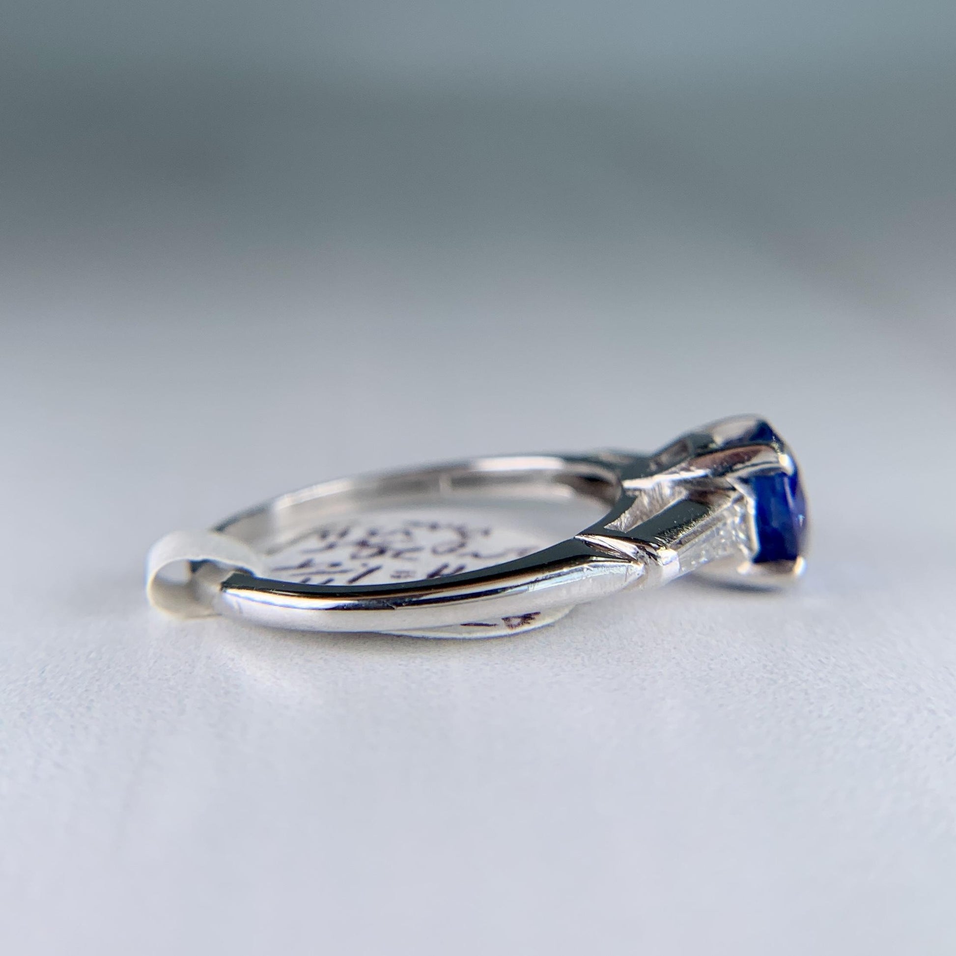 Vintage 1950's Sapphire and Tapered Baguette Diamond Ring Platinum