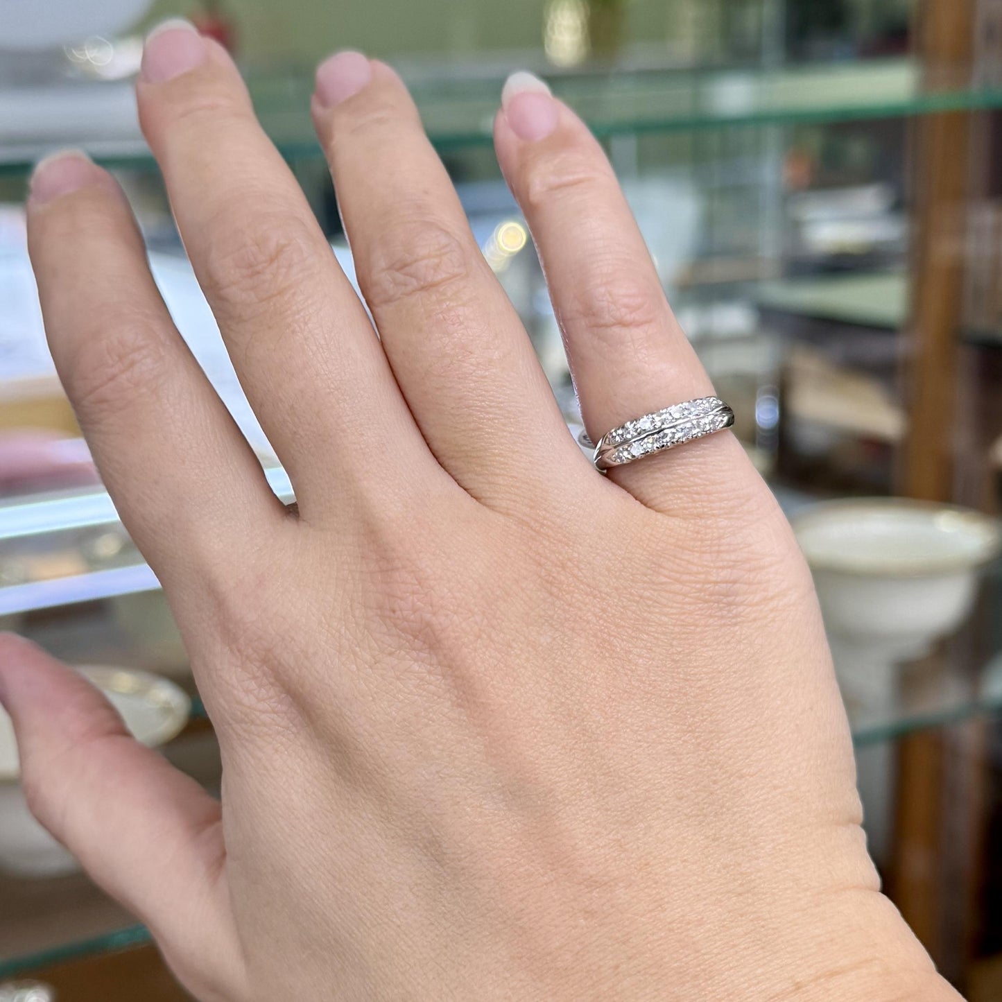 1950's Double Row Single Cut Diamond Band Ring Platinum
