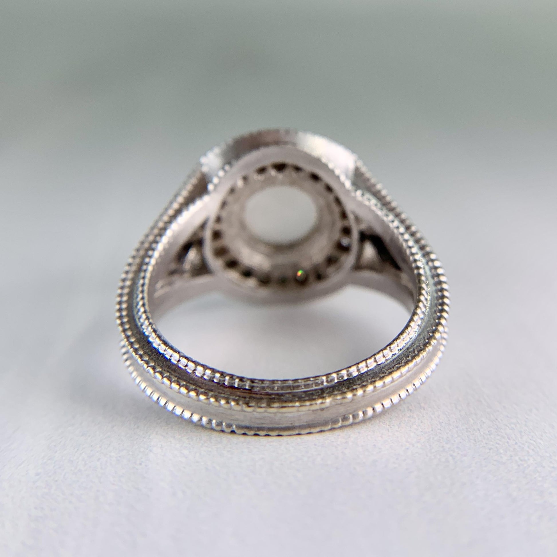 White Topaz Cabochon and Sapphire Diamond Ring 18k White Gold