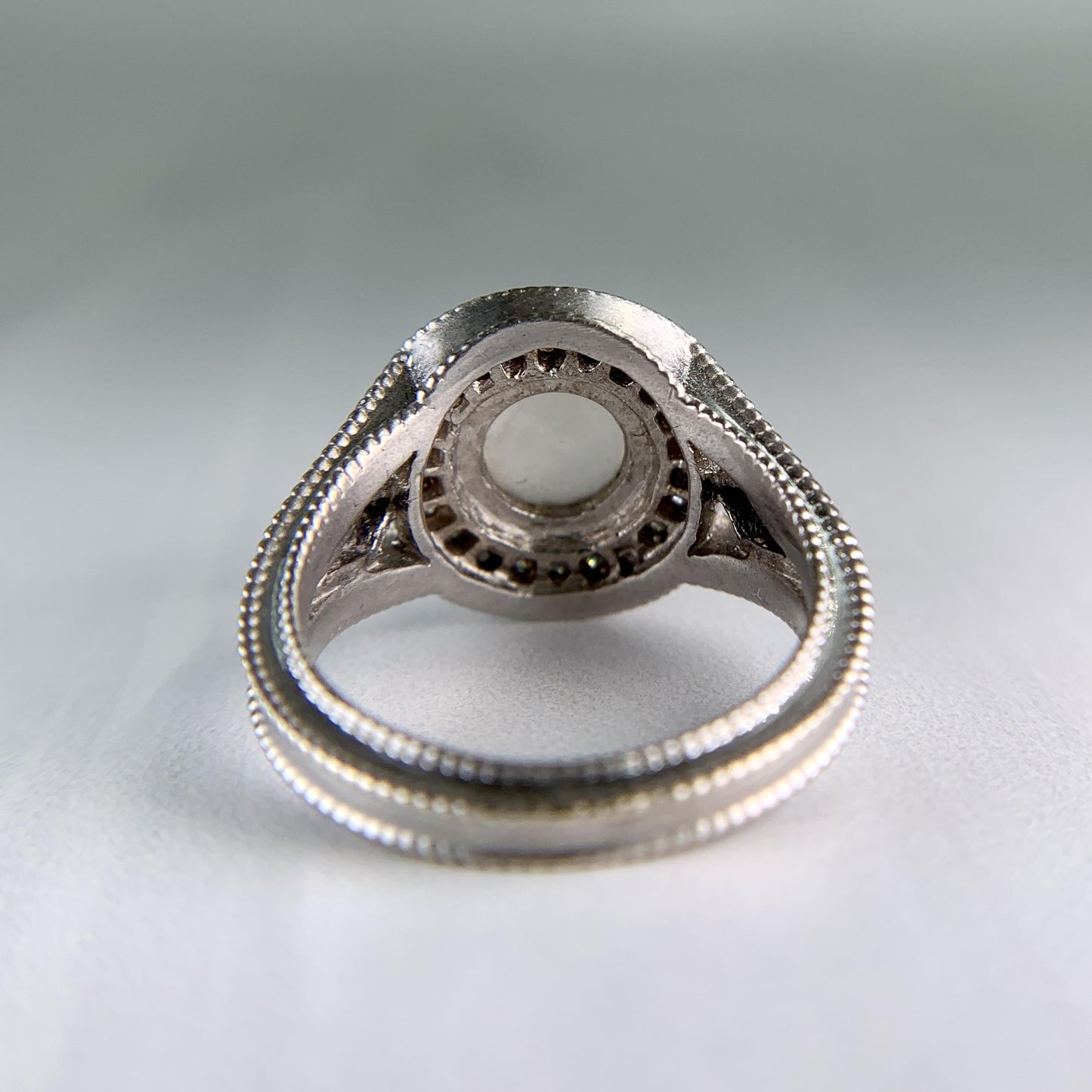 White Topaz Cabochon and Sapphire Diamond Ring 18k White Gold