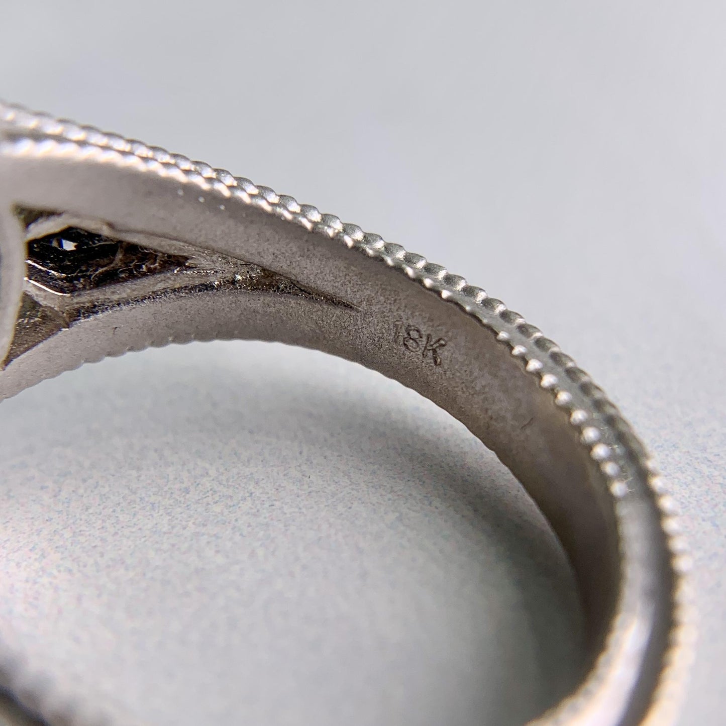 White Topaz Cabochon and Sapphire Diamond Ring 18k White Gold