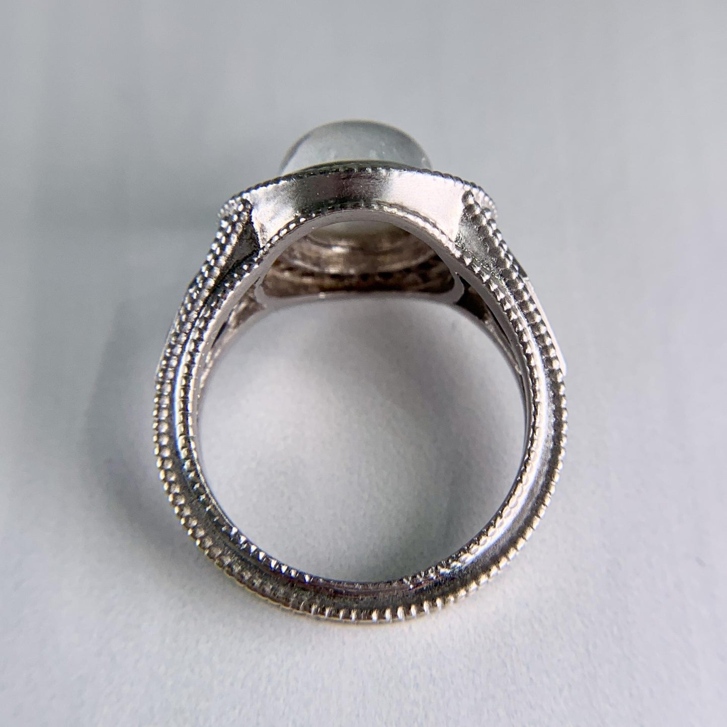 White Topaz Cabochon and Sapphire Diamond Ring 18k White Gold