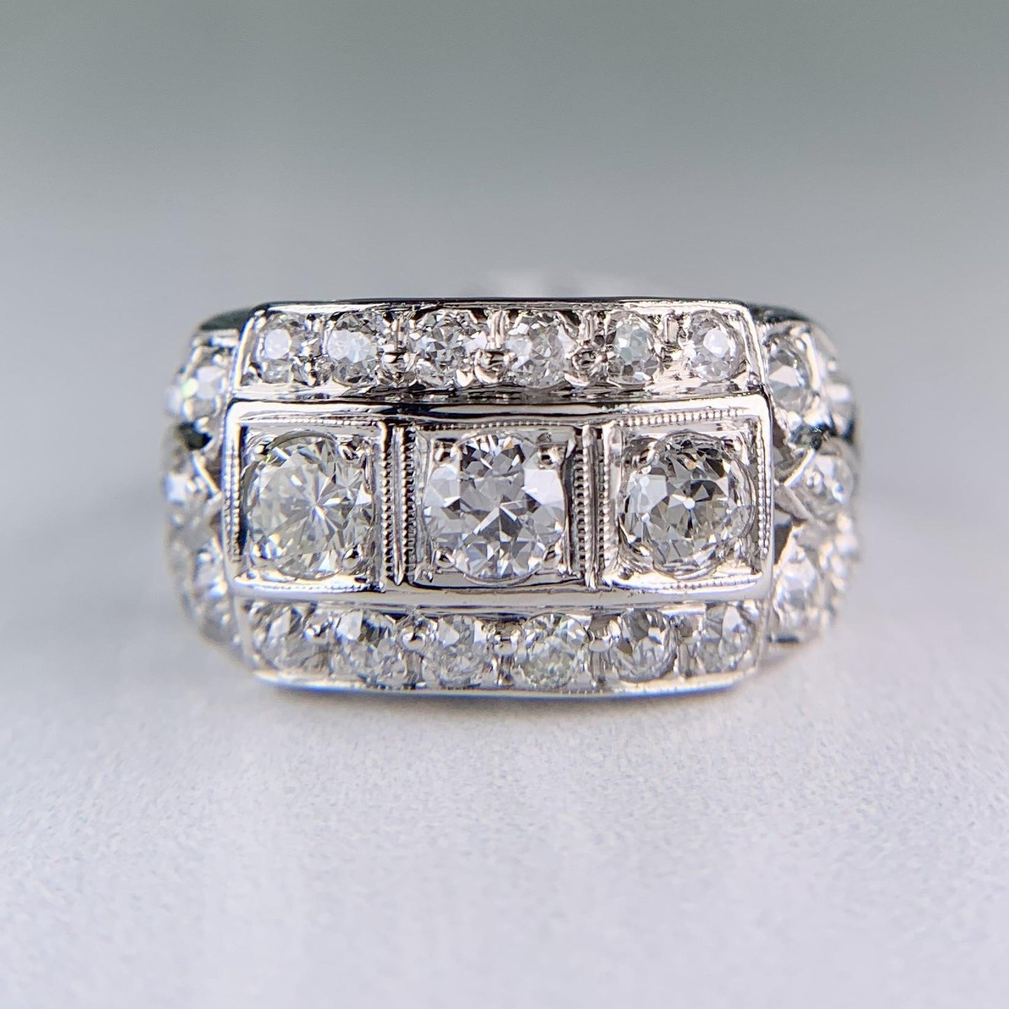 1930's Art Deco Old European Cut Diamond Ring Platinum