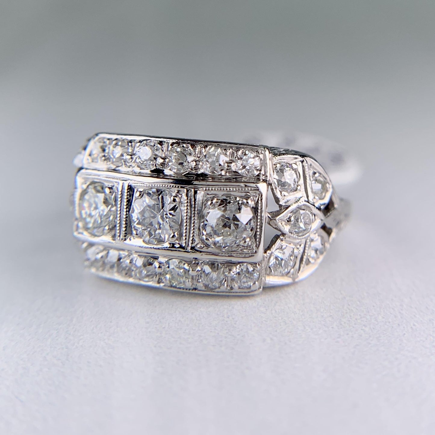 1930's Art Deco Old European Cut Diamond Ring Platinum
