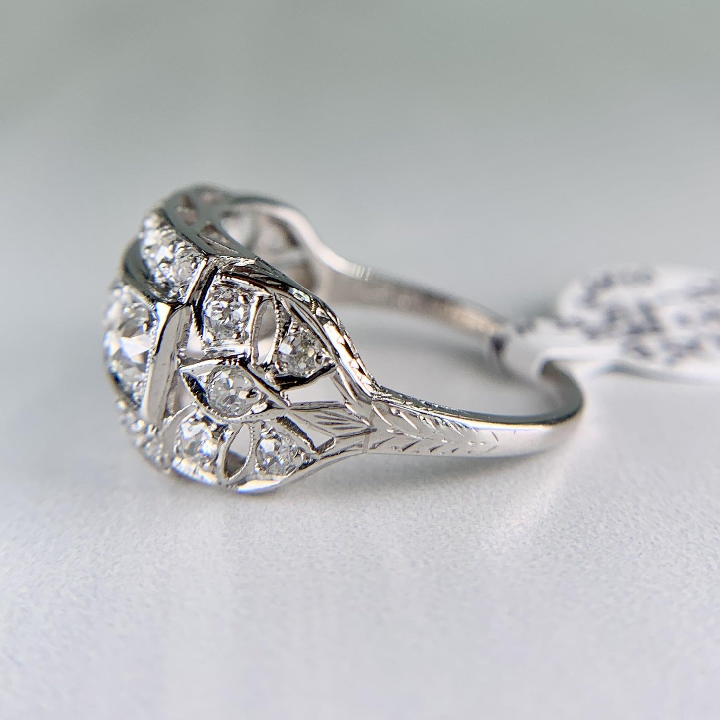 1930's Art Deco Old European Cut Diamond Ring Platinum