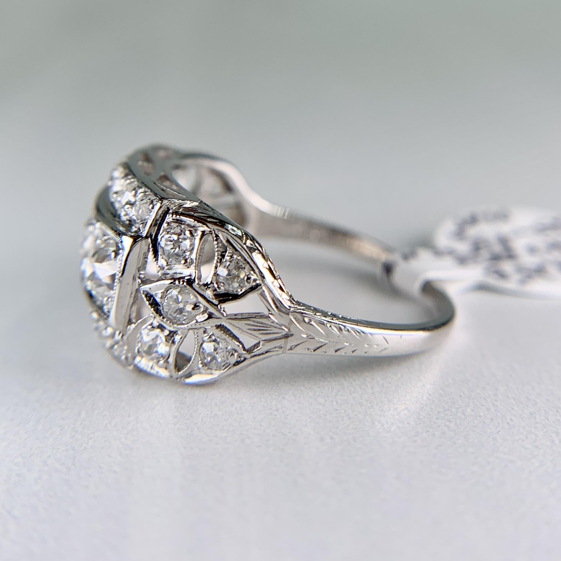 1930's Art Deco Old European Cut Diamond Ring Platinum