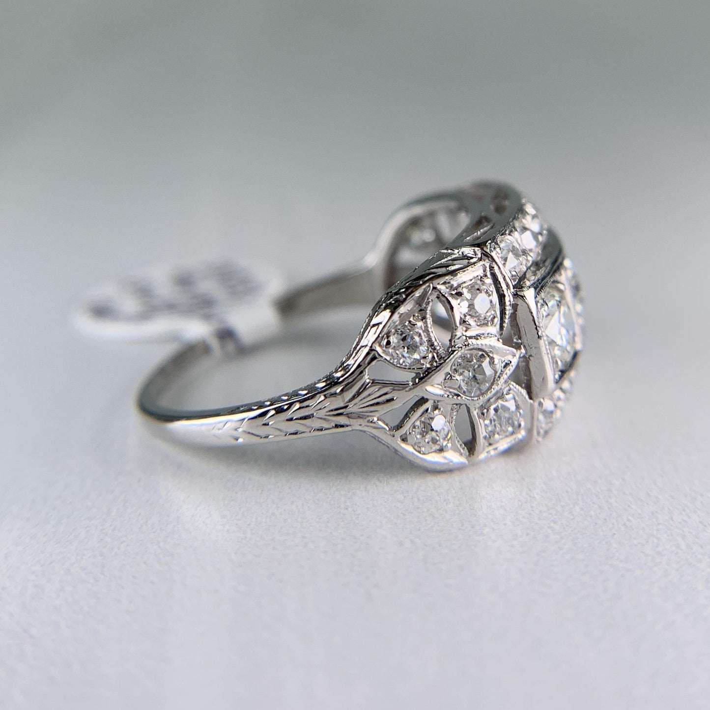 1930's Art Deco Old European Cut Diamond Ring Platinum